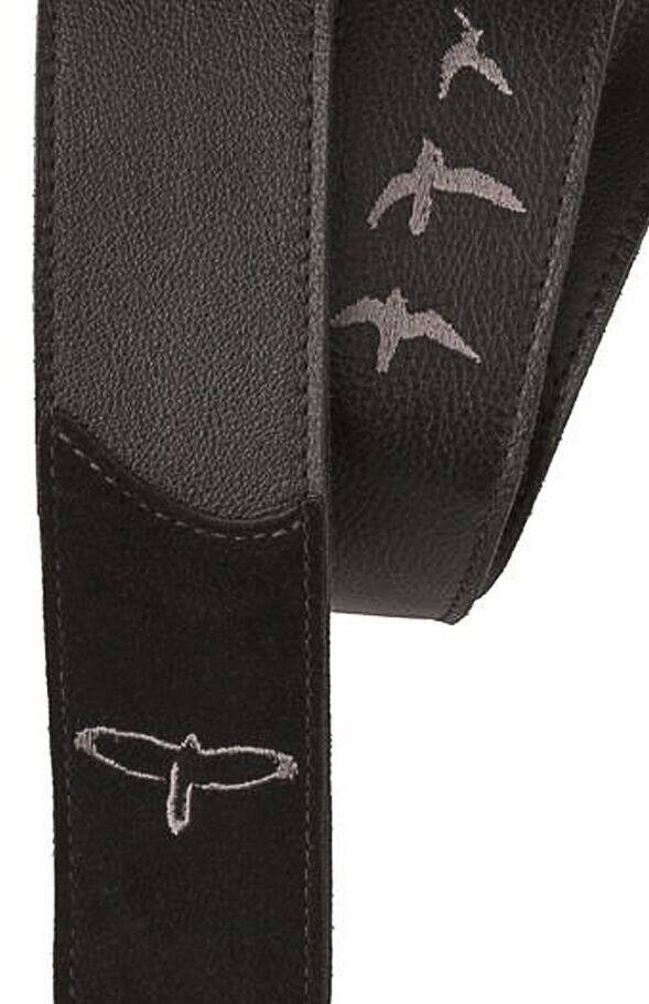  102079::001:  Preamium Leather Strap Birds Embroidery Black 
