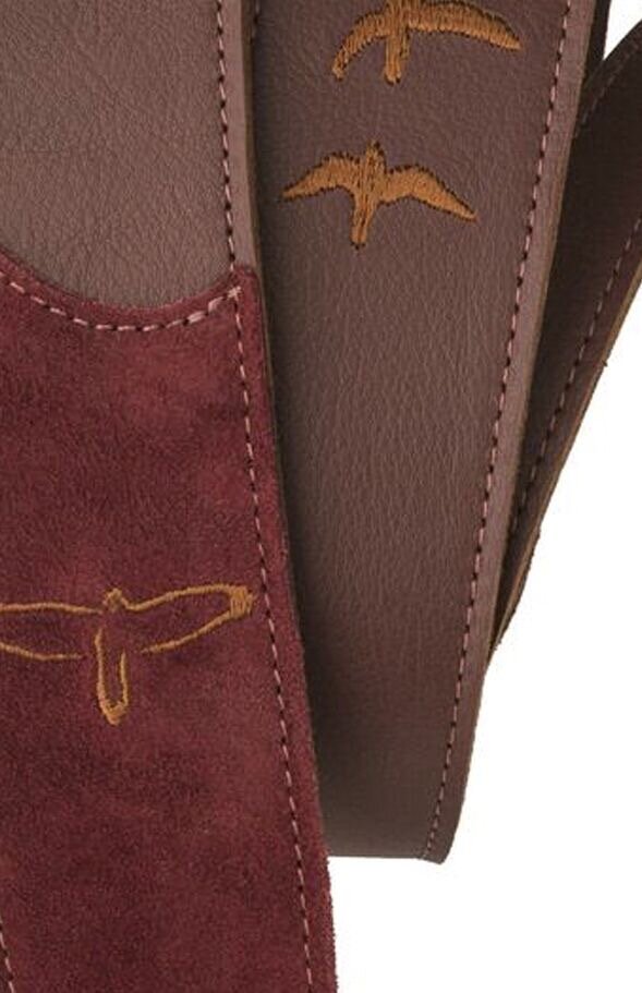  102079::009:  Preamium Leather Strap Birds Embroidery Burgundy 