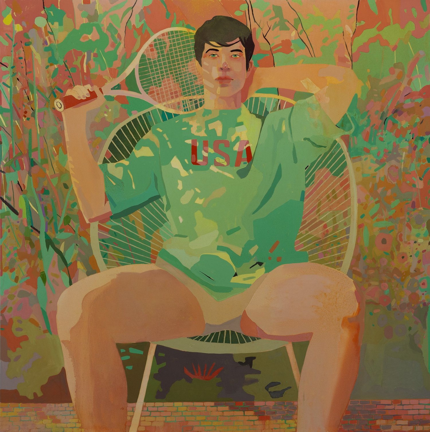 USA, by Patrick Puckett. A seated figure in a green patterned shirt surrounded by foliage.