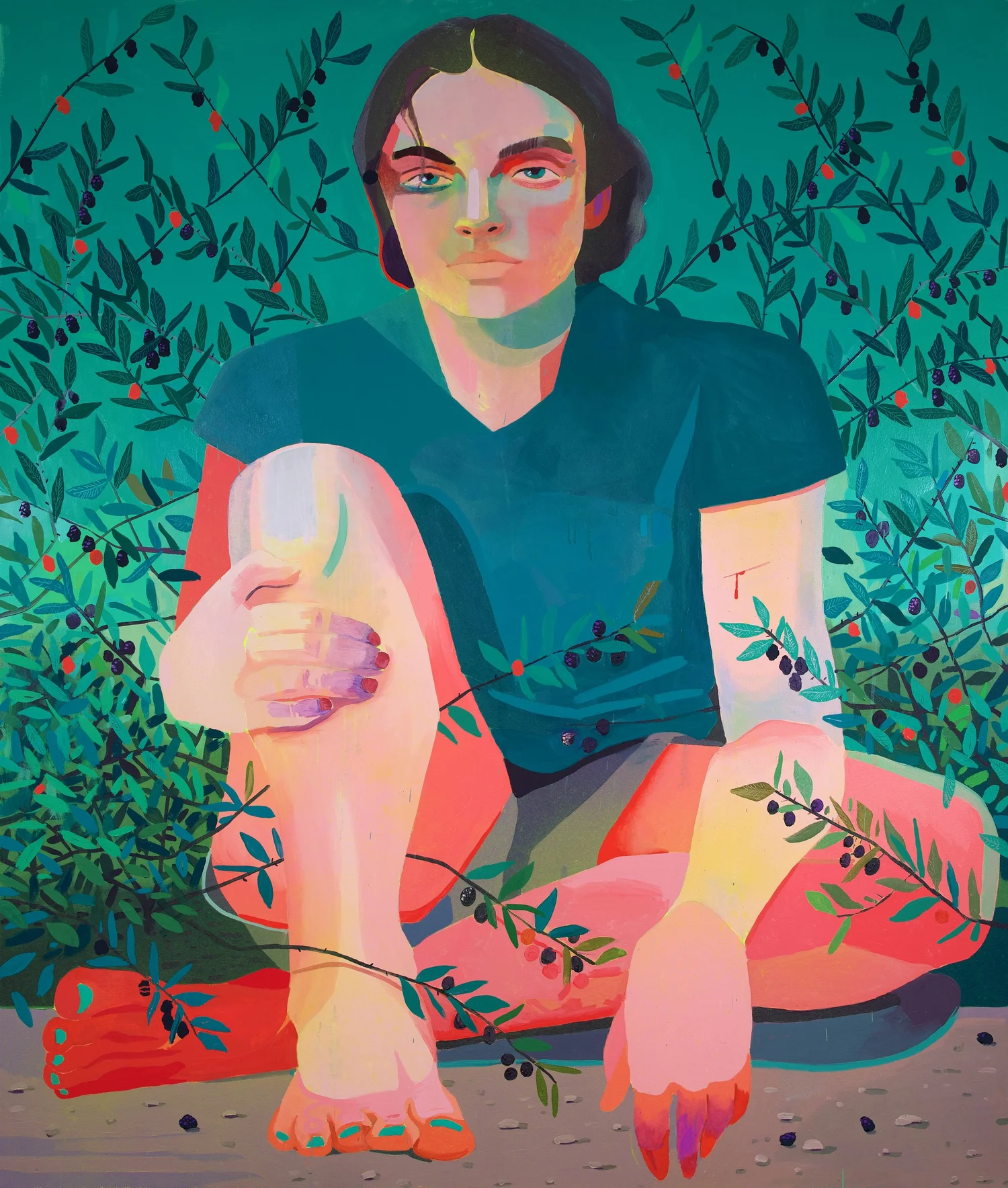 Michaelmas Feast, by Patrick Puckett. A seated figure in a dark shirt resting beside a glass in a leafy setting.