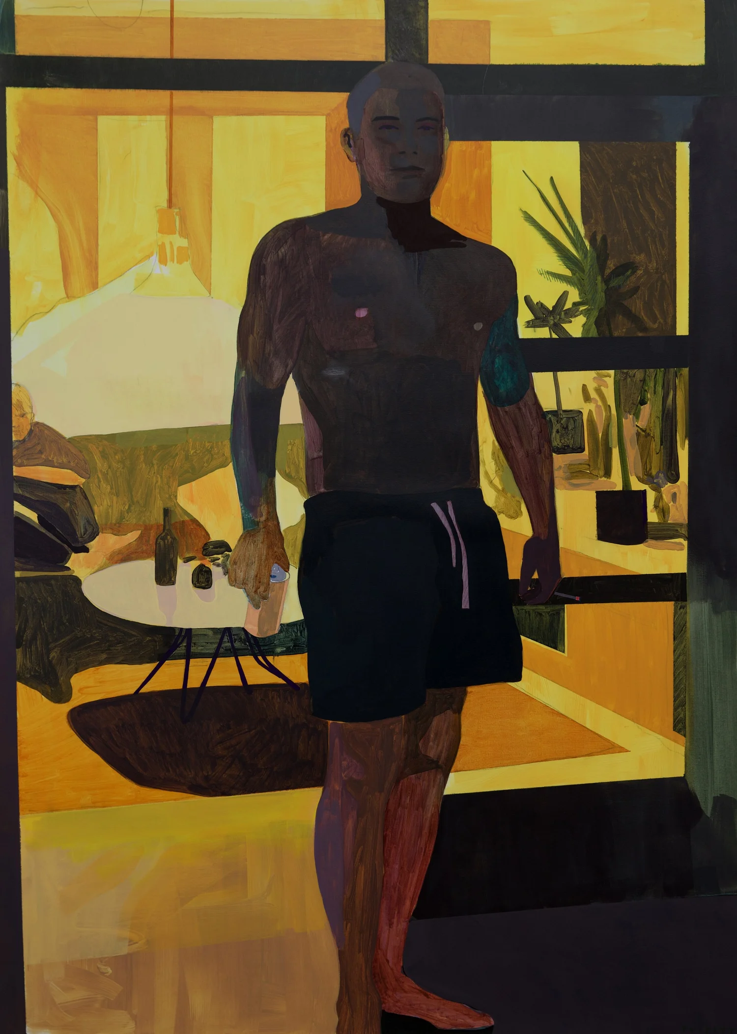Yo La Tengo, by Patrick Puckett. A standing figure in dark shorts in a sunlit interior.