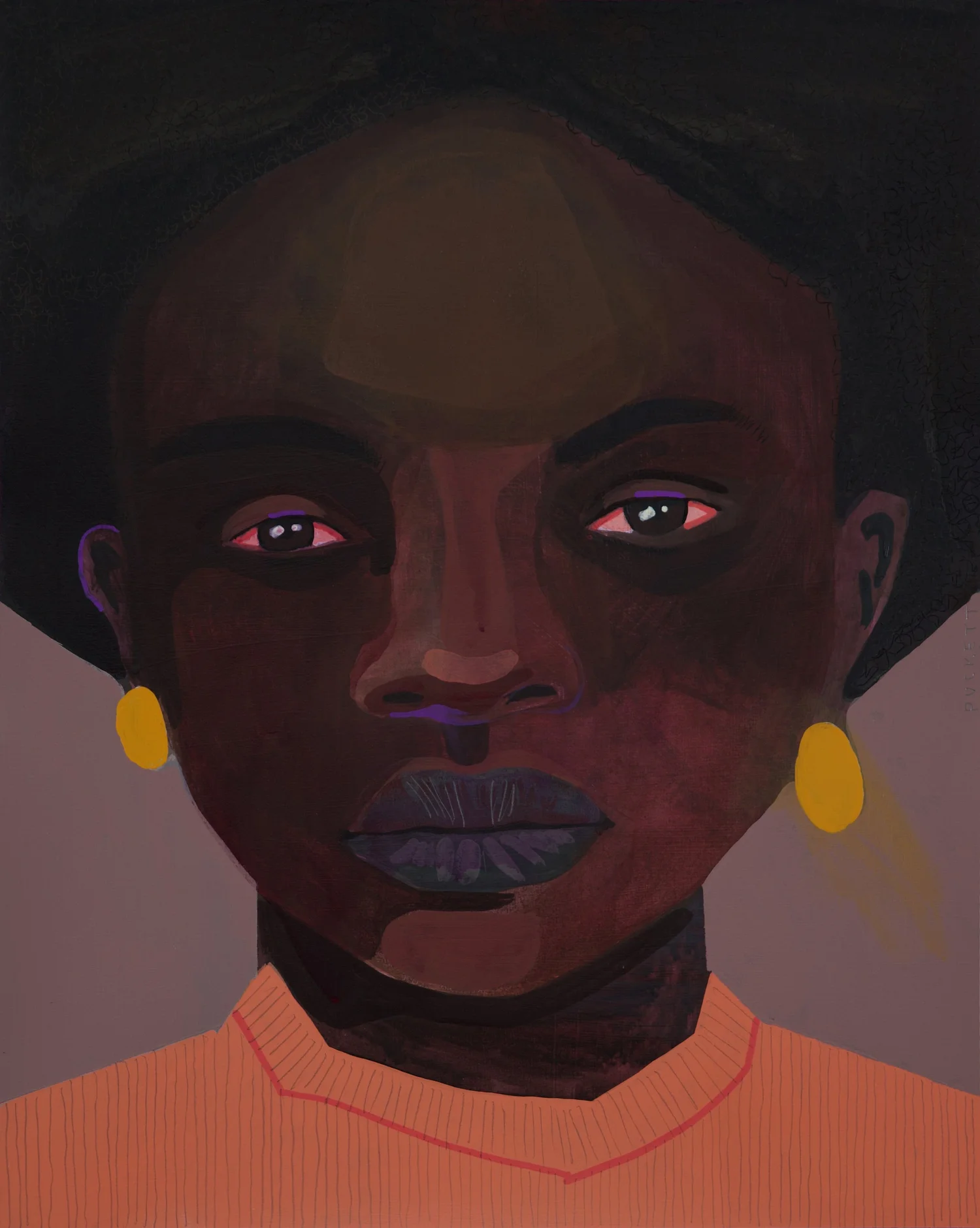 Summer, by Patrick Puckett. A close-up portrait with dark hair and golden earrings.