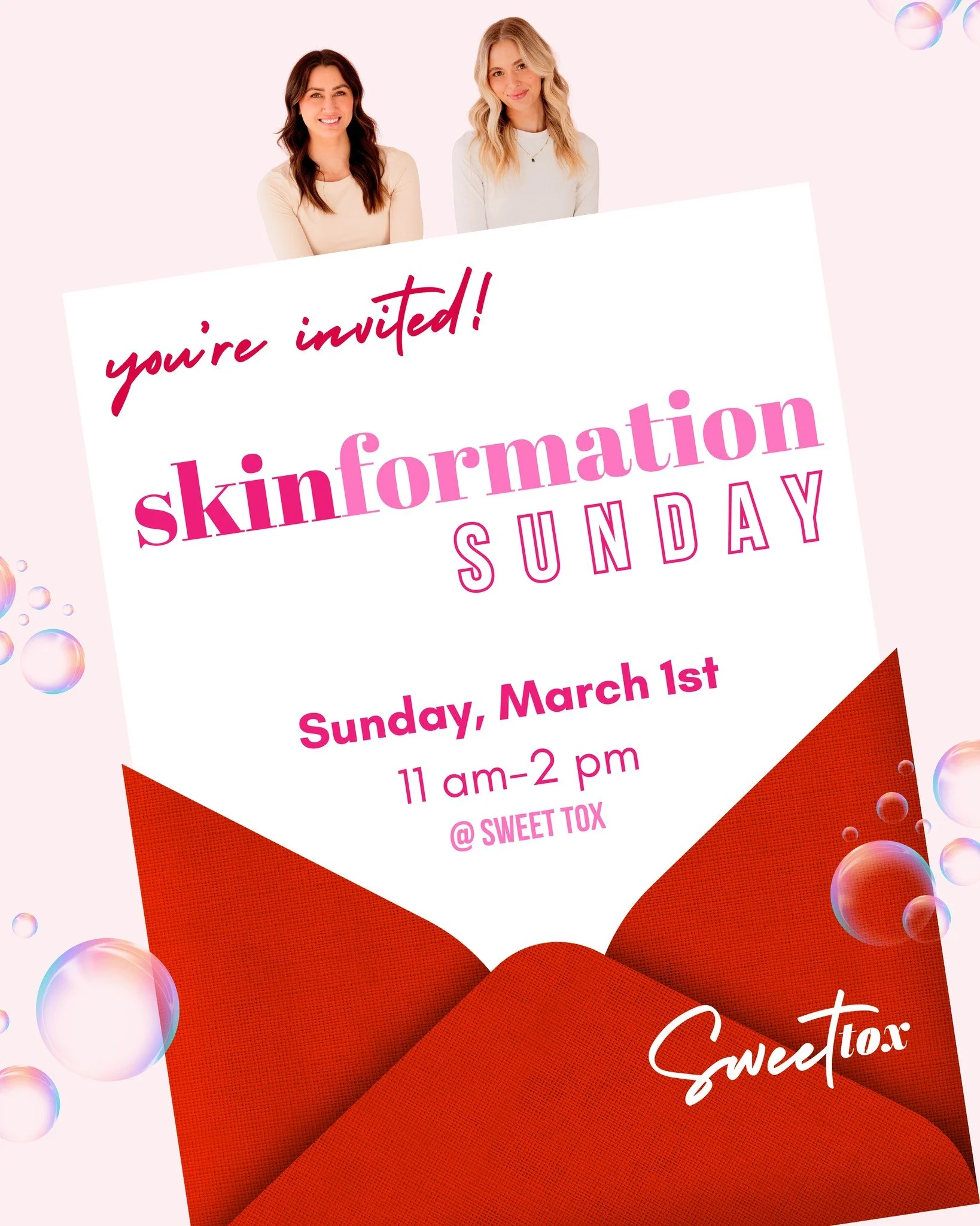💌 You're invited 💌

We can't wait to host another Skin focused event on Sunday, March 1st, and you're all invited! Join us from 11 am to 2 pm to learn about all things Sweet Tox Skin, and how you can optimize your skin's health. 

Hosted by Dani &a
