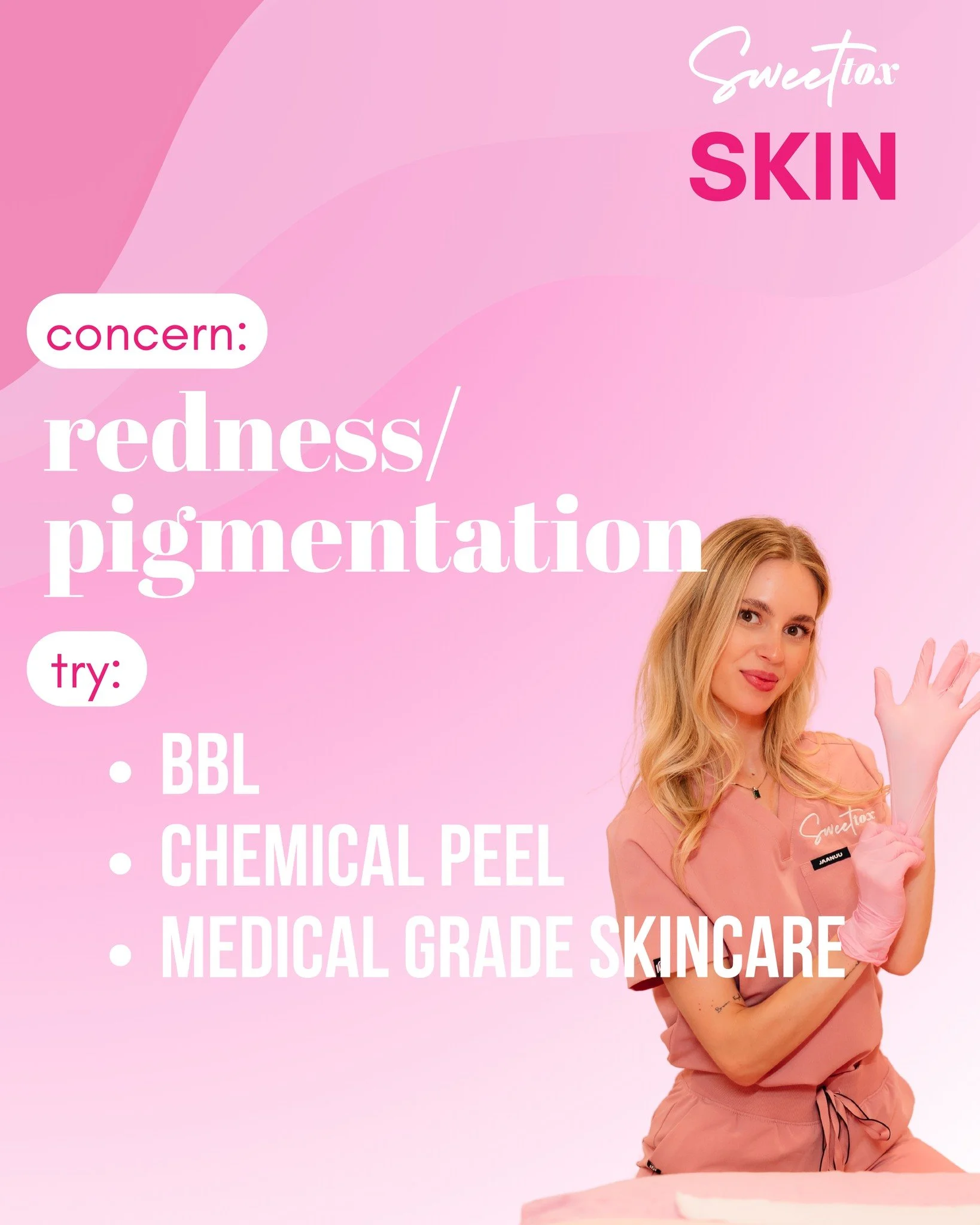 Does your skin need a fix? We have the answer! 🧐👆

🫧 Redness/Pigmentation? Try BBL, Chemical Peels, or Medical Grade Skincare
🫧 Acne Scarring? Try Microneedling or Chemical Peels
🫧 Fine Lines/Wrinkles? Try Microneedling, Chemical Peels or Medica