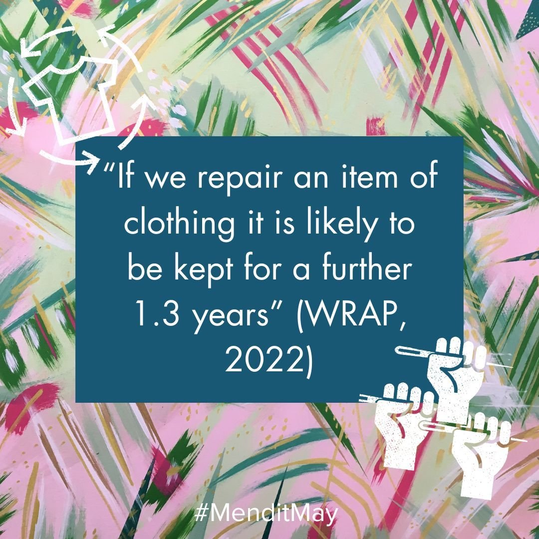 If we repair an item of clothing, it's likely to be kept for a further 1.3 years. 😮🪡🧵🧶✊

#MenditMay #mendingmatters #sfw2024 #repair #repairingiscaring