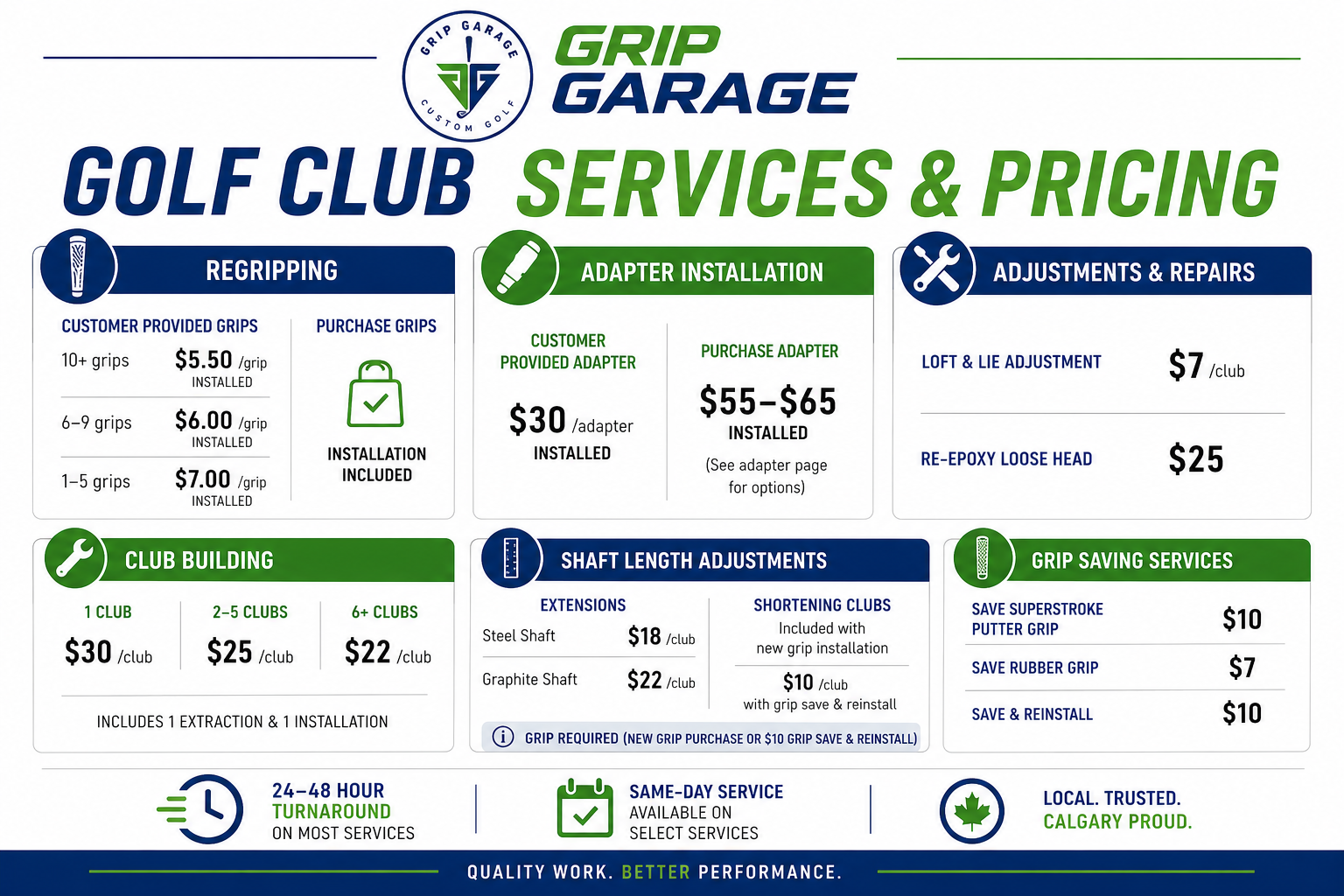 How much it costs to get club repair in Calgary