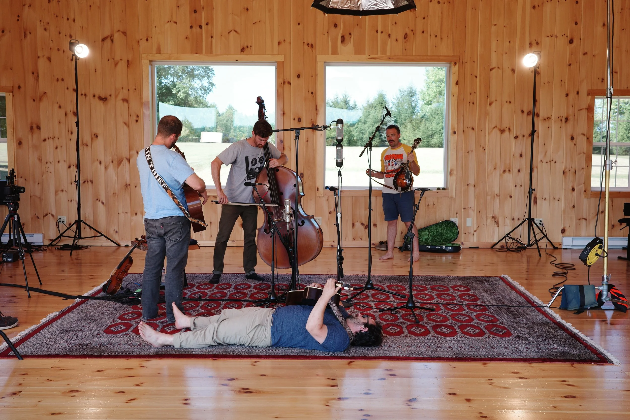 Warming up on set of a live recording for Grain Thief at Avaloch Farm Music Institute, 2024. Photo by Tyler Ayers.