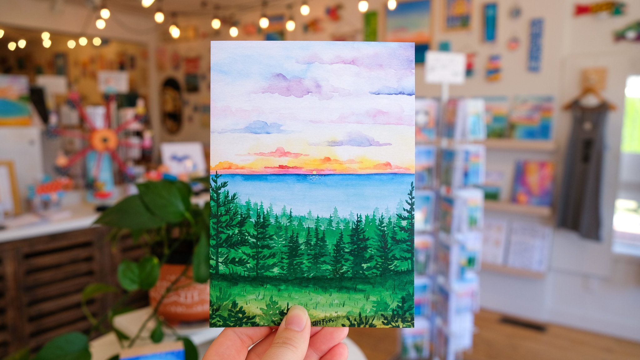 Lake Michigan Pine Tree Painting in Watercolor Print by Kirstie Drews