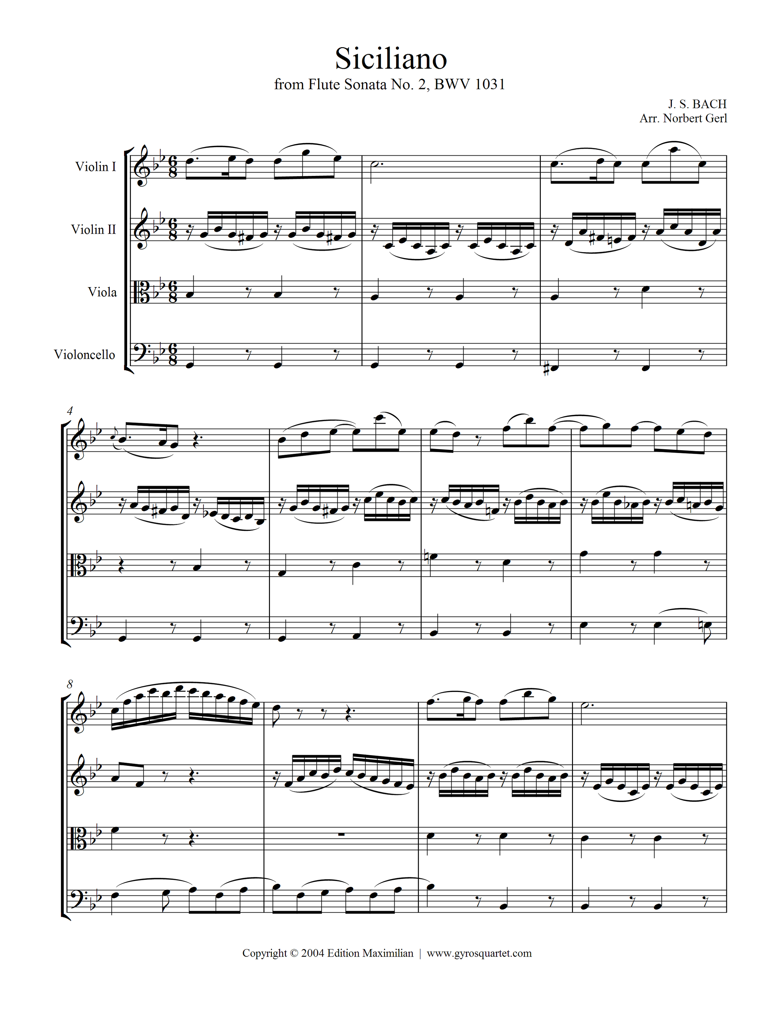 Siciliana by Bach BWV 1031 Transcription for Violin and Piano