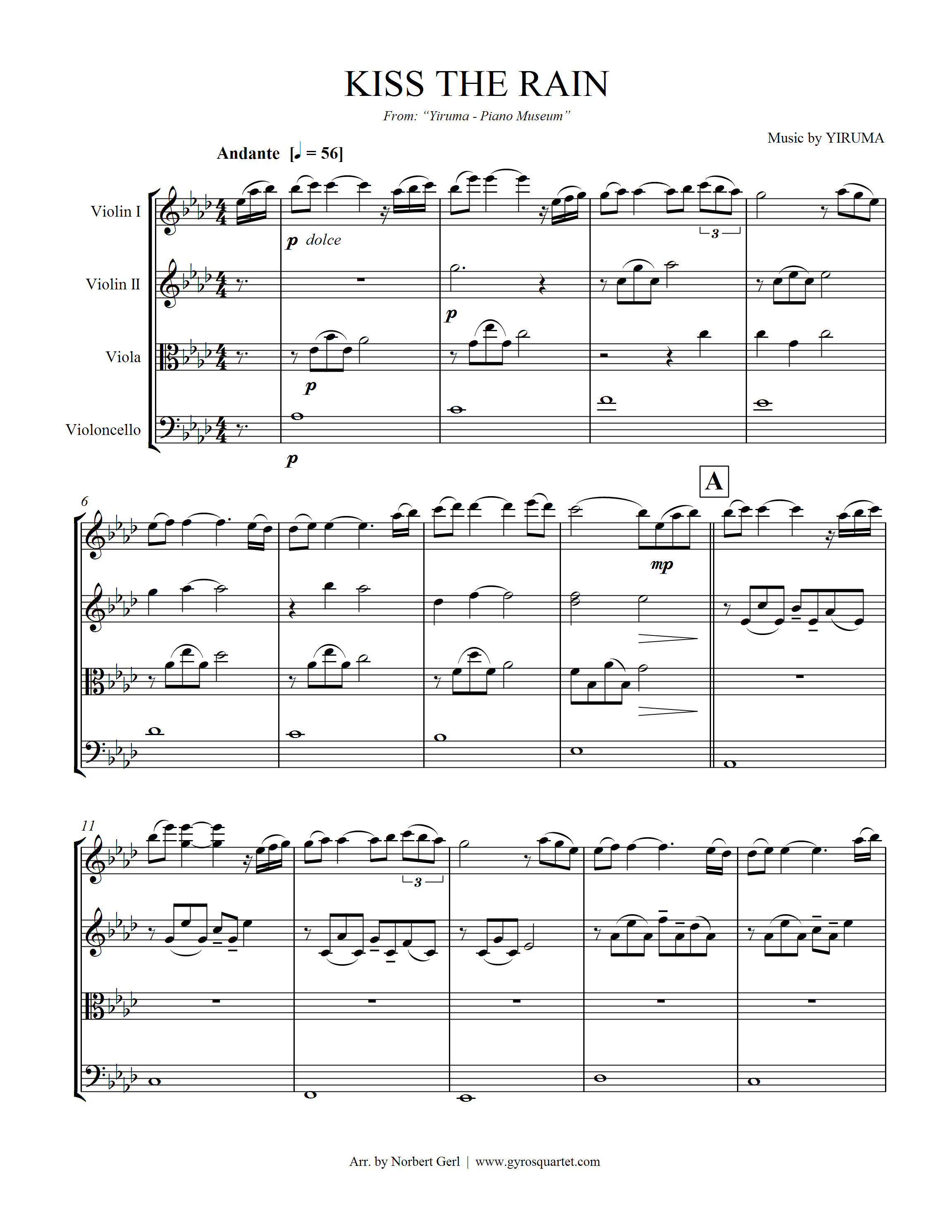 Yiruma Kiss the Rain arr. for string quartet — Gyros String Quartet