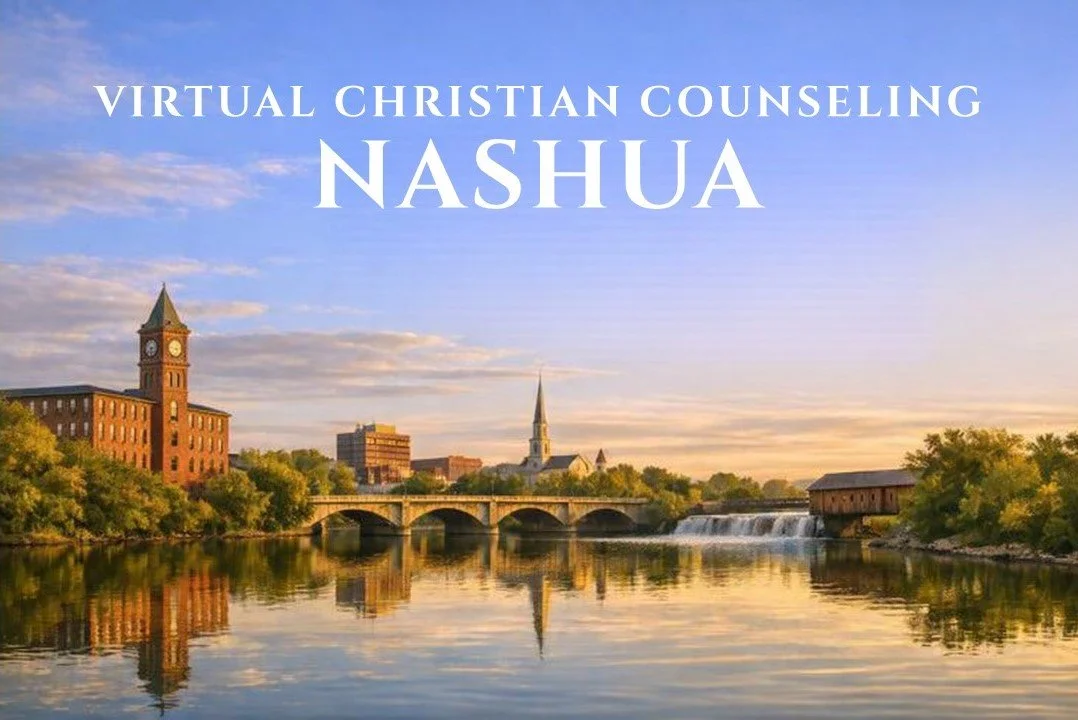 An image of the Nashua city skyline reflecting on the waterfront.