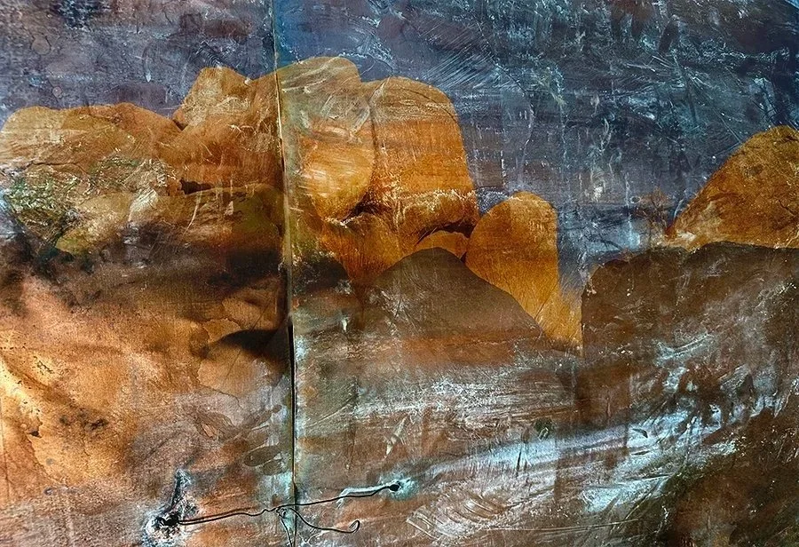 Rocked Copper,  (24 x 28"), hand worked mixed media, 2026