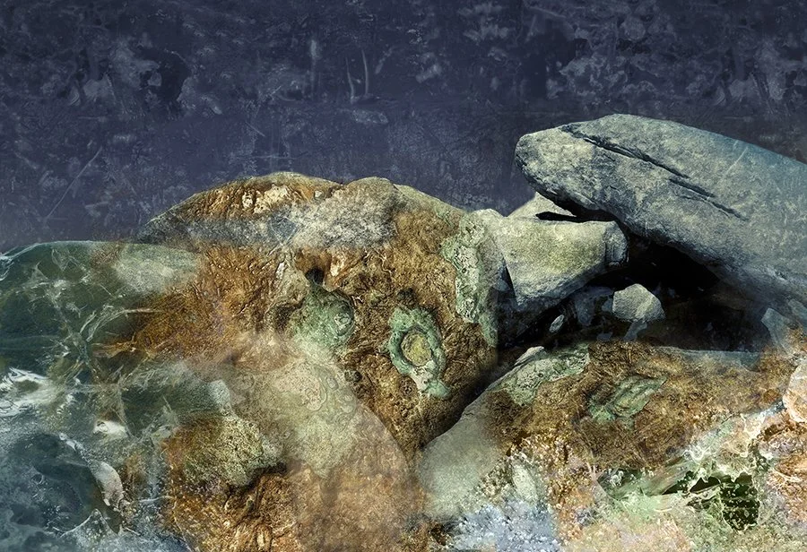  Rhino Rock, (24 x 28"), hand worked mixed media, 2026