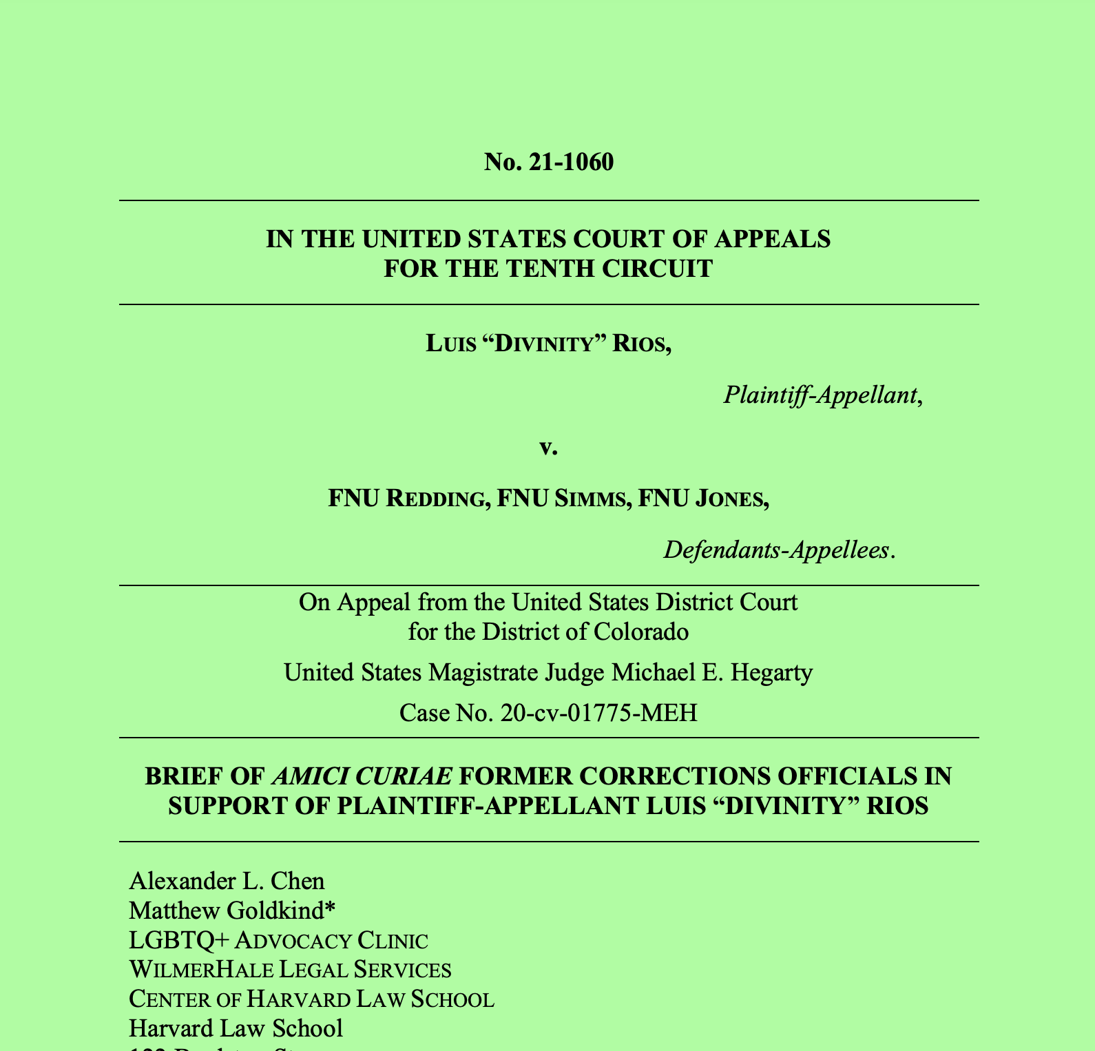 Harvard Law School LGBTQ+ Advocacy Clinic Files Amicus Brief Signed by 6 Former High-ranking Corrections Officers in Support of Incarcerated Transgender Woman