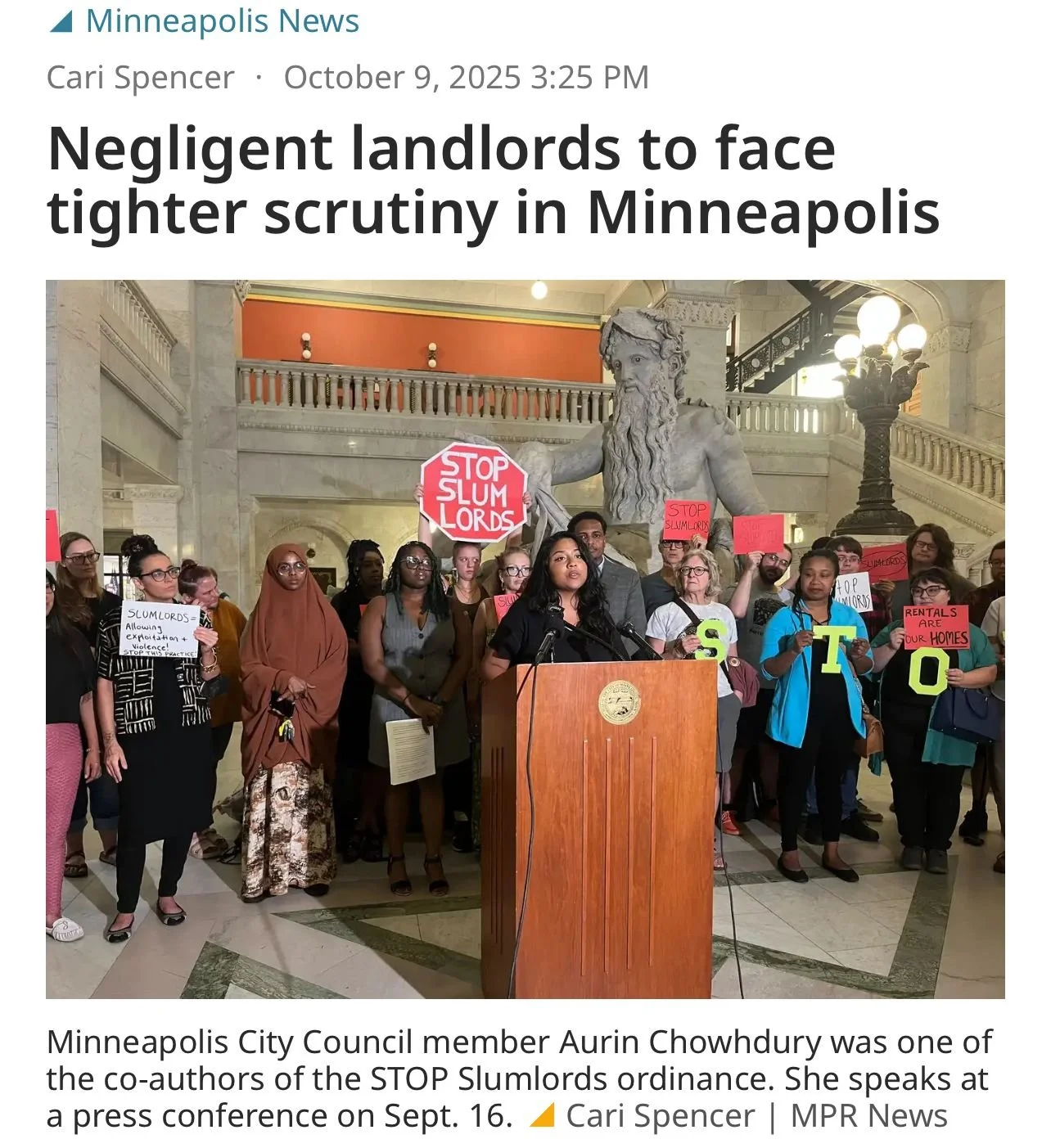 STOP Landlords passed unanimously last week! This ordinance will help improve the Frey administration&rsquo;s current process of approving rental licenses for negligent landlords. Now, over 2,000 renters who live in these substandard properties will 