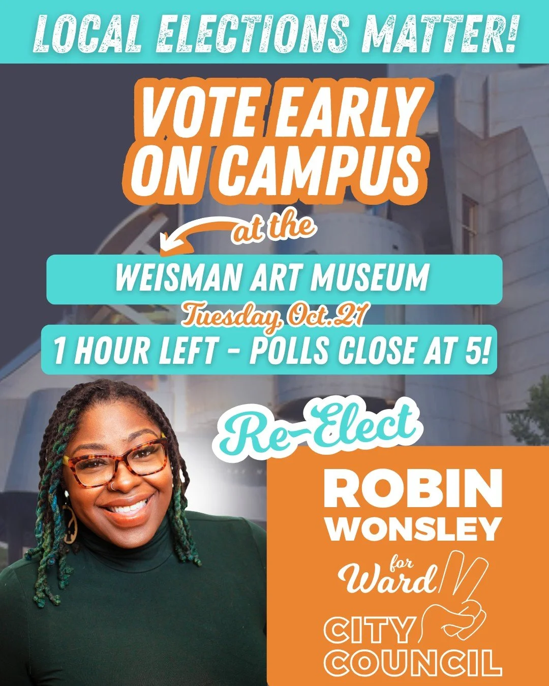 POLLS CLOSE IN 1 HOUR! Make sure you get out and vote!