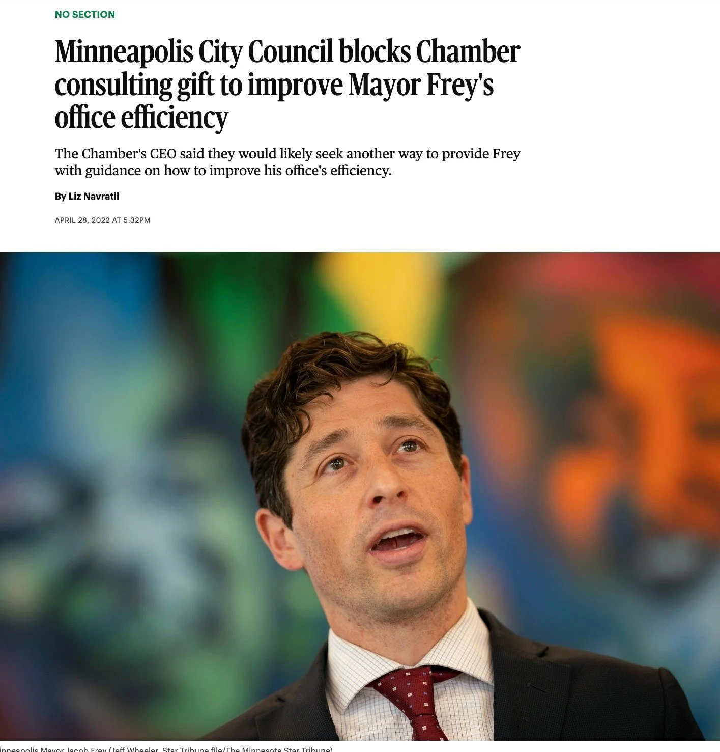 Former Mpls Regional Chamber of Commerce President Jonathan Weinhagen was just federally indicted for embezzlement. In 2021, he funded a PAC right before the election to ensure power was consolidated in the Mayor’s office. In 2022, the mayor at