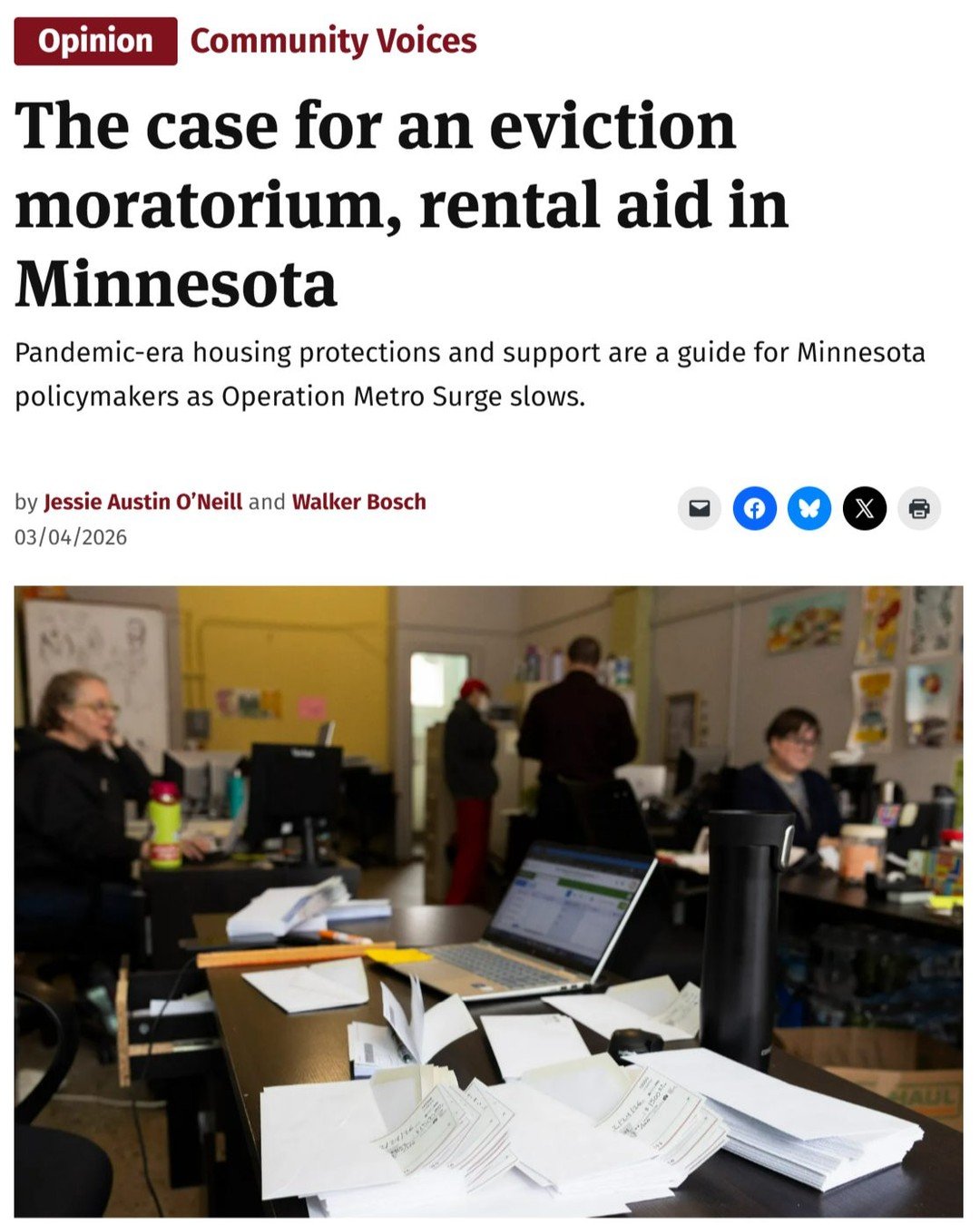 "As co-directors of the Minnesota and Reservation Homeless Studies, the most comprehensive studies of their kind in the United States, we urge Gov. Tim Walz and the Legislature to enact a statewide eviction moratorium, provide immediate renter p