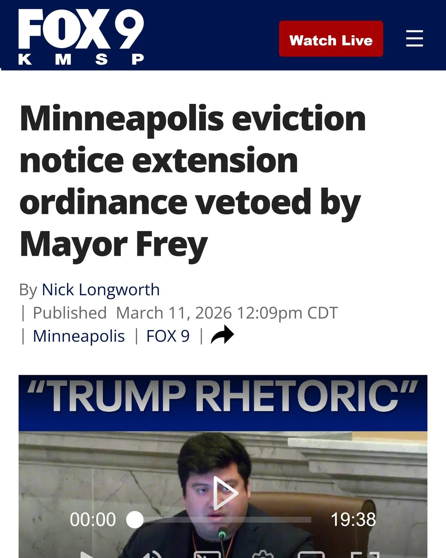 Mayor Frey&rsquo;s veto today will contribute to mass evictions of residents in our city who were targeted by Operation Metro Surge.

It is always more cost-effective to prevent eviction than to try and re-house families who have been evicted. It&rsq