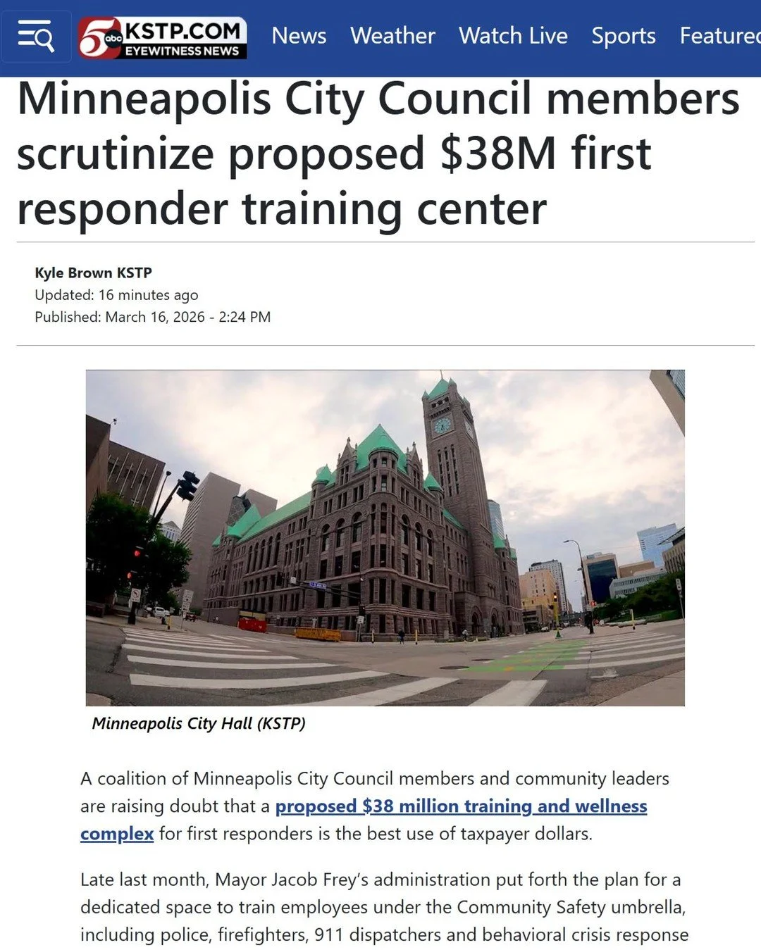 Mayor Frey is once again attempting to push through $38 million for an MPD &ldquo;cop city&rdquo; training center&ndash;on top of the nearly $100 million Minneapolis is already spending on building renovations for MPD.

This money should instead be p