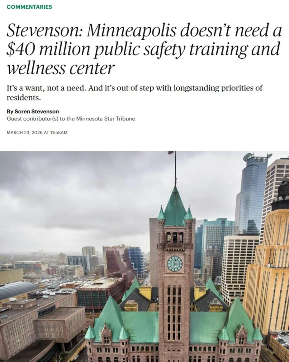 Great piece by @sorenwithward8 opposing $38 million for MDP's "cop city":

"If we have $40 million to spend, it is our responsibility to invest those dollars in projects that residents have spent years asking for&mdash;projects that wi