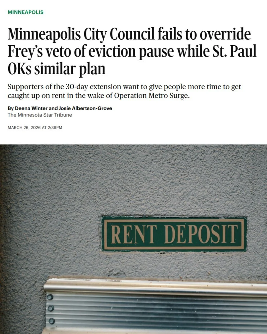 Yesterday City Council passed an additional $2.8 million in rent assistance for our neighbors struggling to stay in their homes after ICE&rsquo;s occupation. Unfortunately, Frey's Council allies upheld his veto of a 60 day eviction notice that would 
