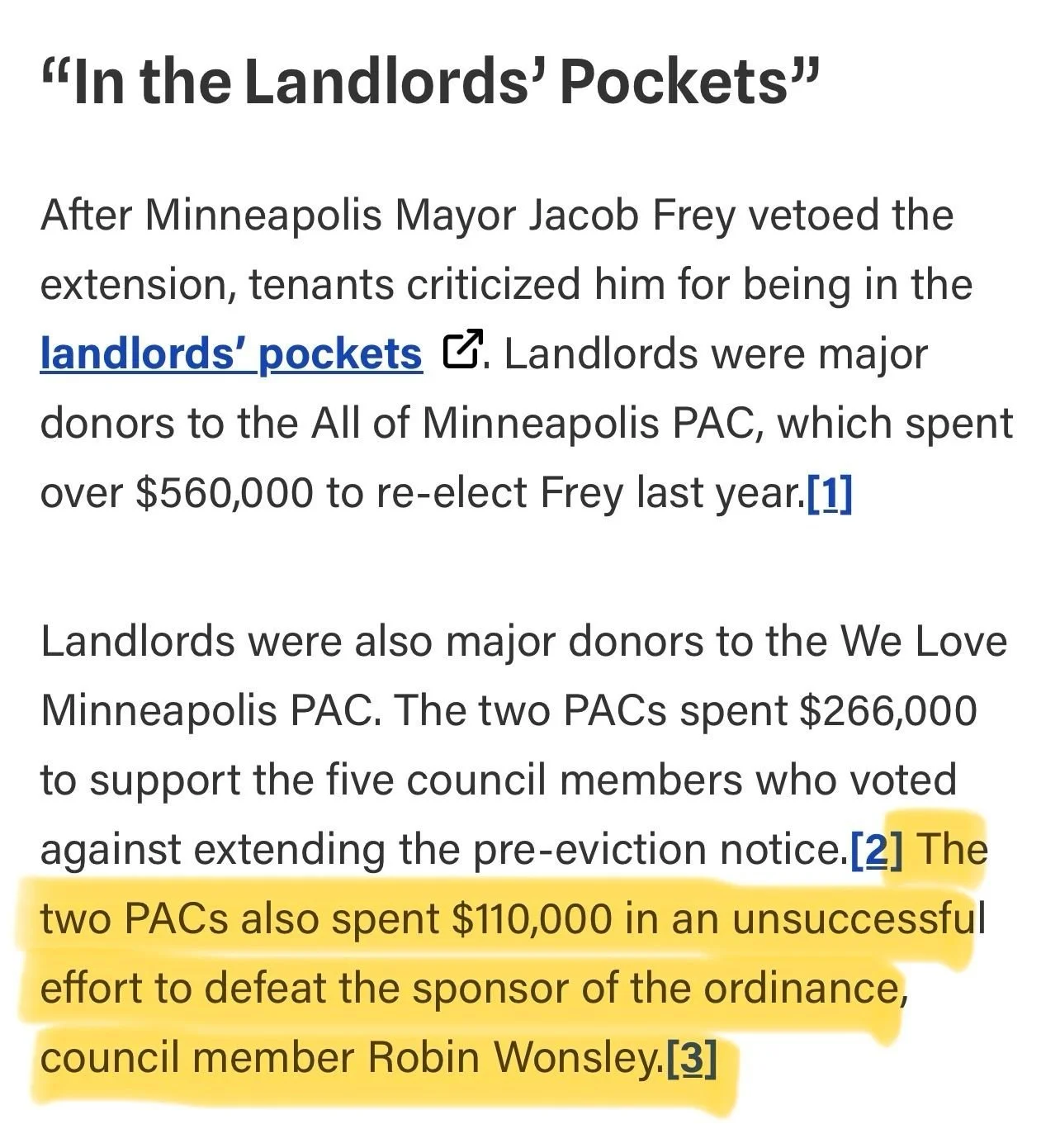 Last year landlords had no problem finding money to bankroll PACs backing anti-renter politicians.

But now Minneapolis' biggest landlords somehow want us to believe keeping immigrant families in their homes is an existential threat to landlord profi