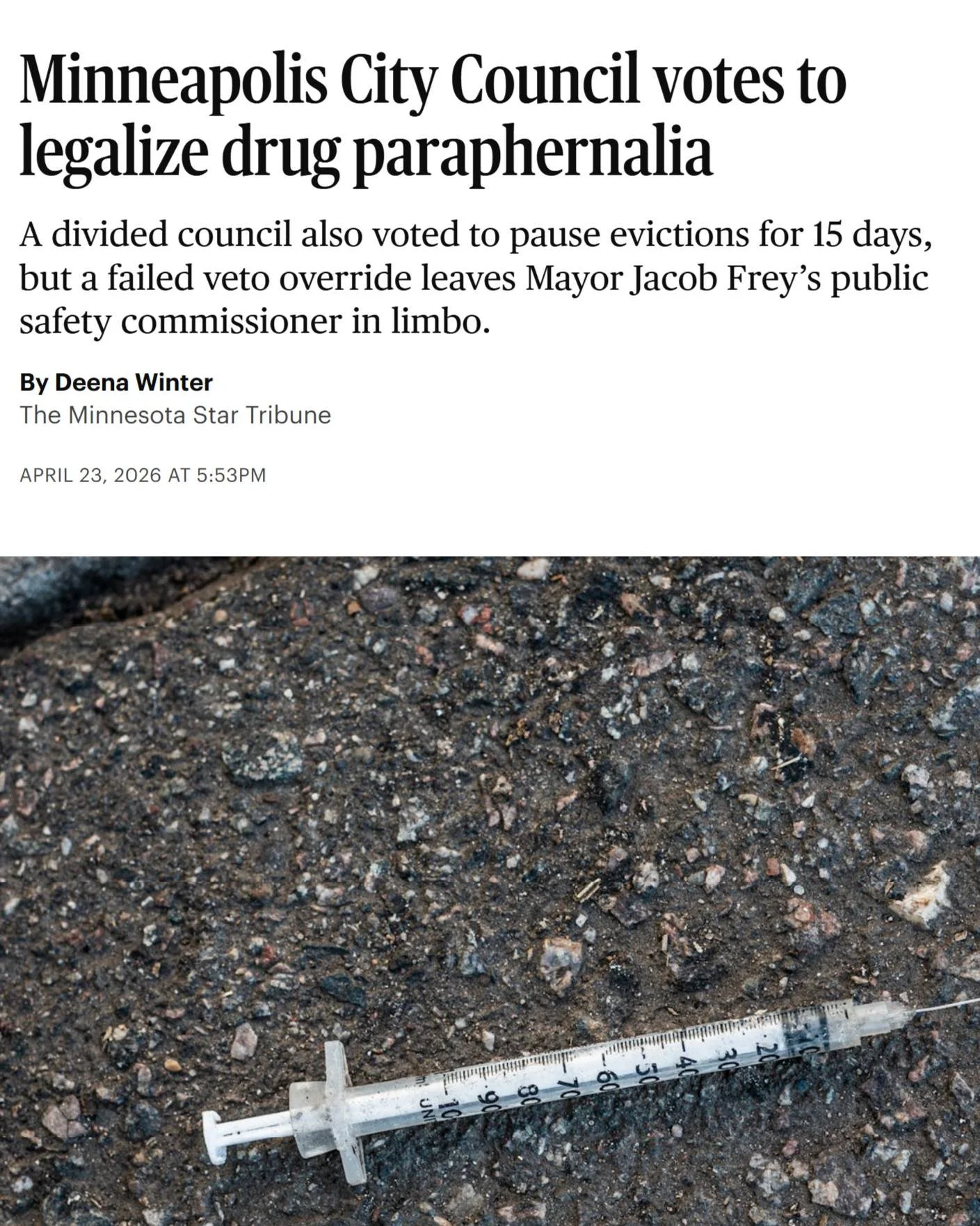 On Thursday, City Council passed the Care Over Criminalization ordinance to protect public health and bring our city into compliance with MN law. People struggling with addiction shouldn't have to choose between a clean needle and jail time&mdash;whi