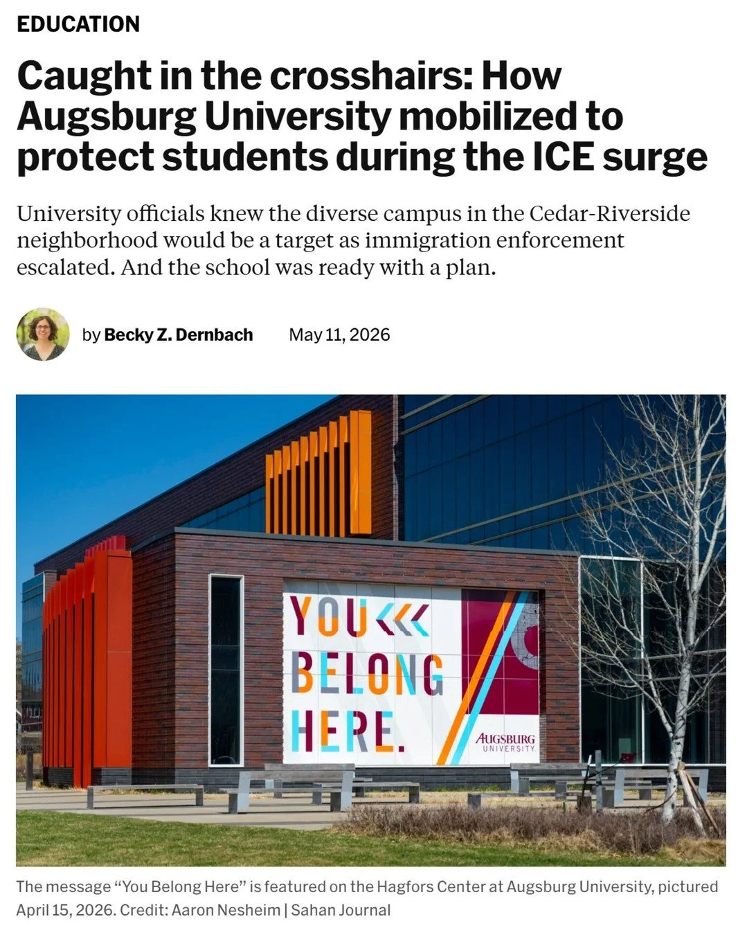 &ldquo;I&rsquo;ve been very careful to say, we&rsquo;re hoping you don&rsquo;t have to face this,&rdquo; Augsburg President Paul Pribbenow said. &ldquo;But there still are important lessons here about how a community can come together no matter what 