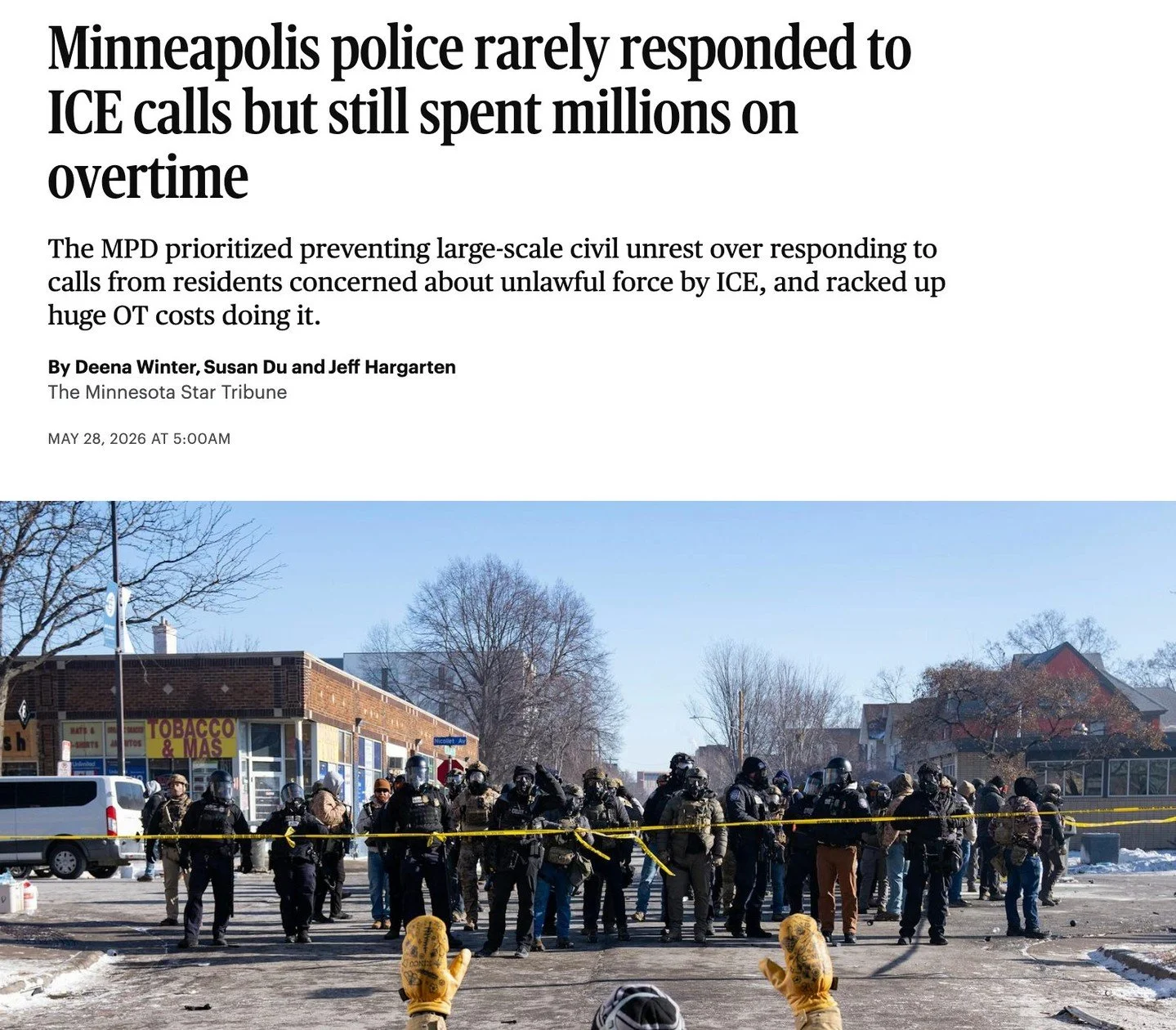 Back with yet another example of MPD&rsquo;s failures to provide quality public safety and properly manage their budget, the Star Tribune recently informed the public that &ldquo;Minneapolis police rarely responded to ICE calls but still spent millio