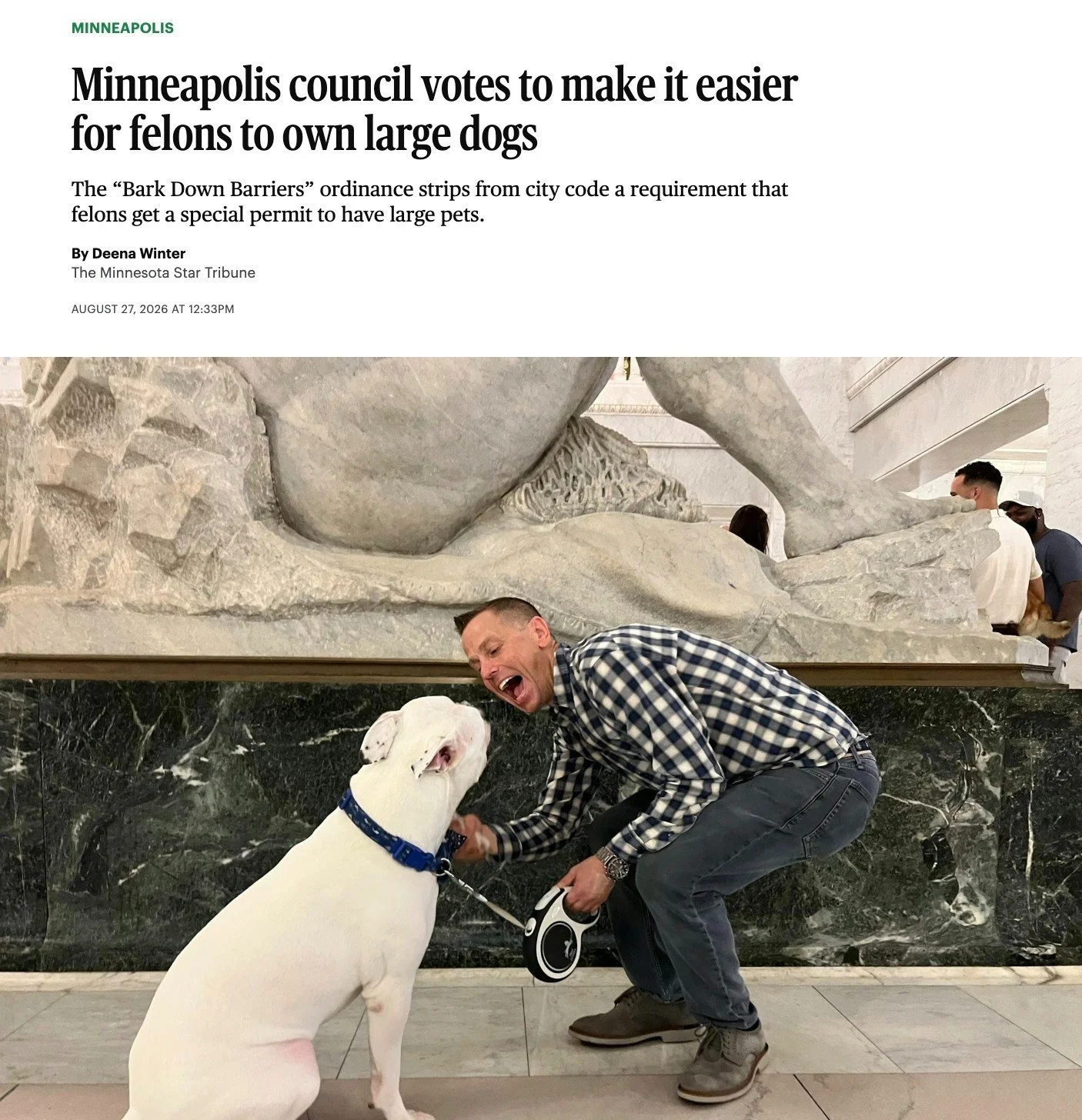 This week, the Council unanimously passed my Bark Down Barriers policy, reducing discriminatory barriers and fees that have made it harder for justice-impacted residents to care for and reunite with their pets while continuing to protect public safet