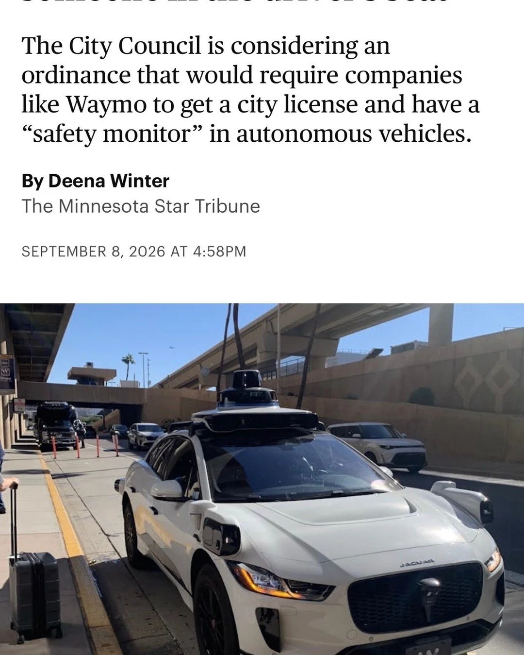📣 Minneapolis workers: we need you at City Hall!

Come testify on September 22 at 1:30 p.m. in support of Workers Drive Minneapolis and tell the City Council to protect workers at risk of losing their jobs as autonomous vehicles like Waymo, prepare 