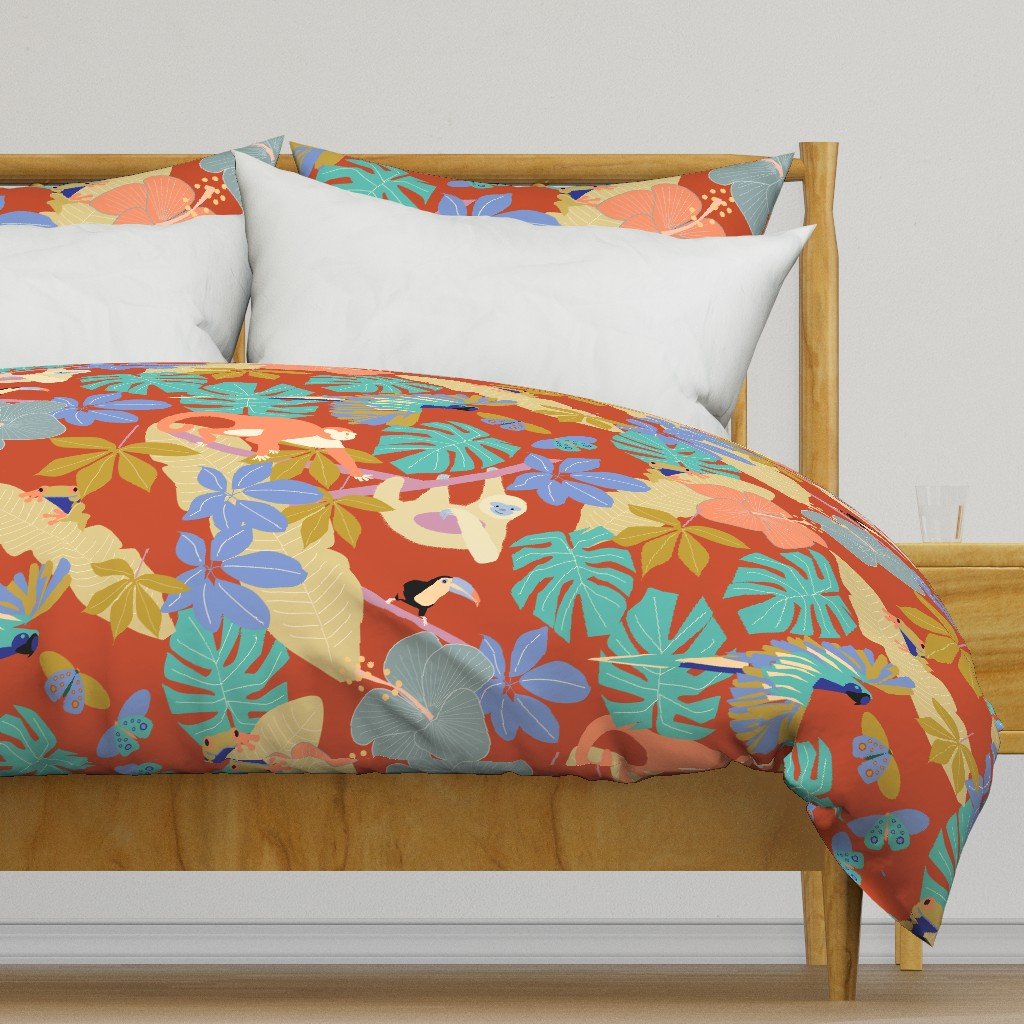bedding modern-red-tropical-rainforest-animal-pattern-by-martibetz-by-martibetz.jpeg