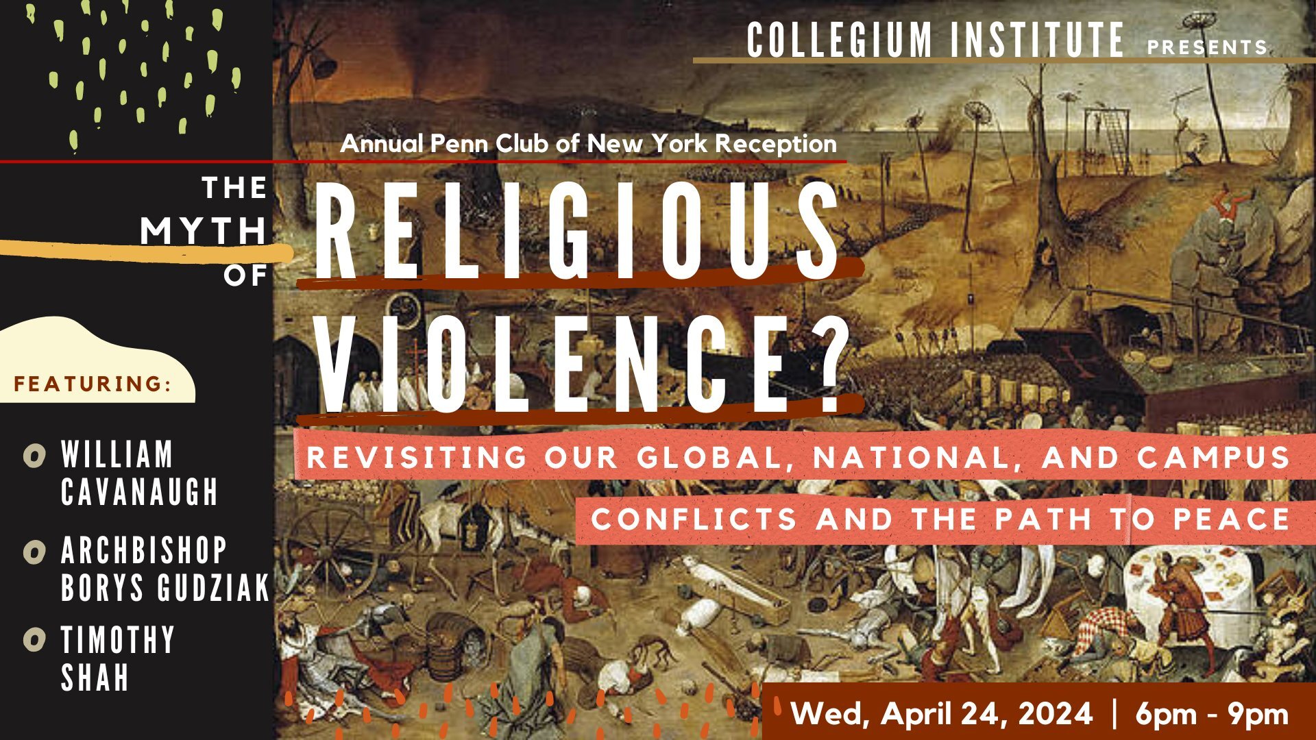 Join us on Wednesday, April 24th for a discussion on the landmark monograph of William Cavanaugh, The Myth of Religious Violence: Secular Ideology and the Roots of Modern Conflict. We&rsquo;ll be hosting Professor Cavanaugh and discussants Archbishop