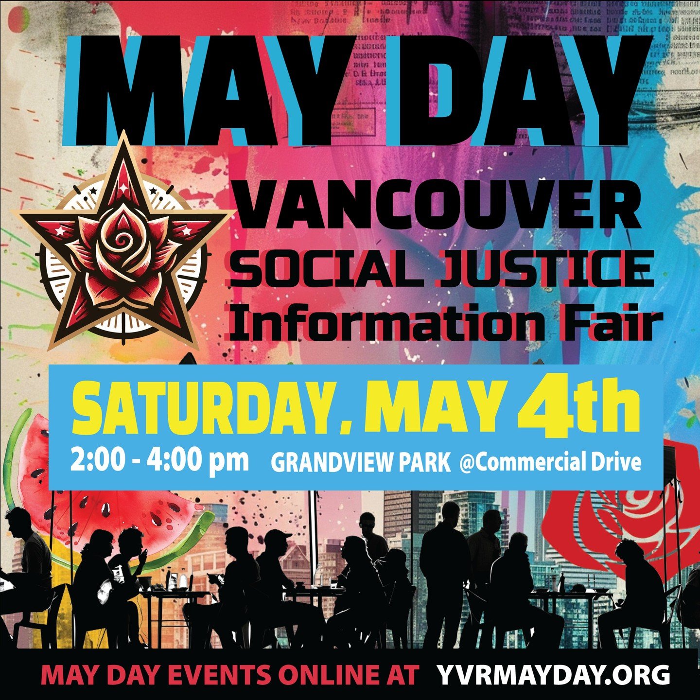 Come join the DSOV and many other Social Justice groups at the annual May Day Social Justice Information Fair.

**NOTE NEW DATE**

SATURDAY
May4TH, 2024

2:00 pm - 4:00 pm
Grandview Park
1200 block of Commercial Drive, Vancouver

yvrmayday.org

The V