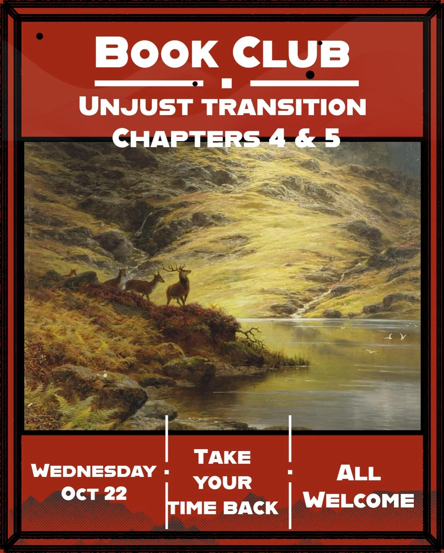 Book Club is back next week!
Next meeting is Wednesday Oct 22  7:30pm
Take Your Time Back 648 Kingsway (entrance through the alley)
Discussing the 4th & 5th chapters of Unjust Transition
All Welcome
Dm for more info
๐ ๐ธ ๐ต๐ธ ๐ ๐ธ ๐ต๐ธ
