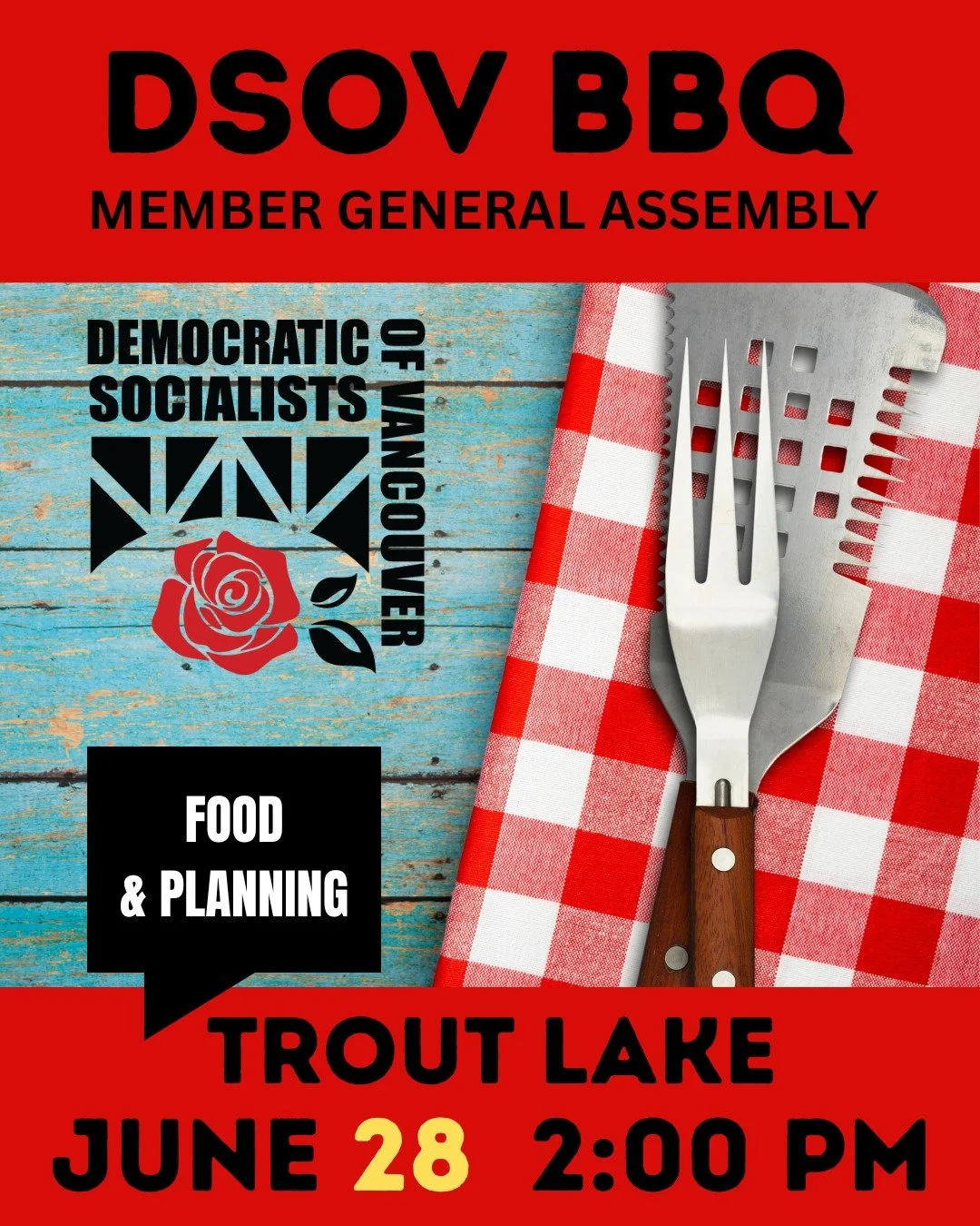 *** NOTE NEW DATE ***

The DSOV will be marching June 27 against proposed AI Data Centres in Vancouver. For info on the march visit @no.ai.vancouver/

So we have moved our event to SUNDAY.

Join the DSOV Steering Committee and members at Trout Lake S