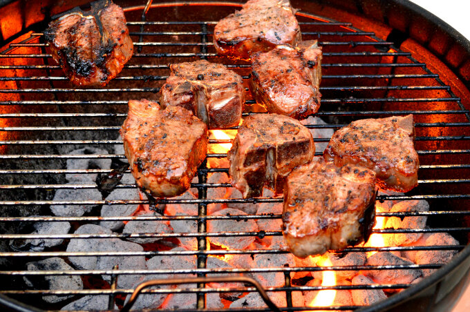 Lamb chops on a charcoal grill