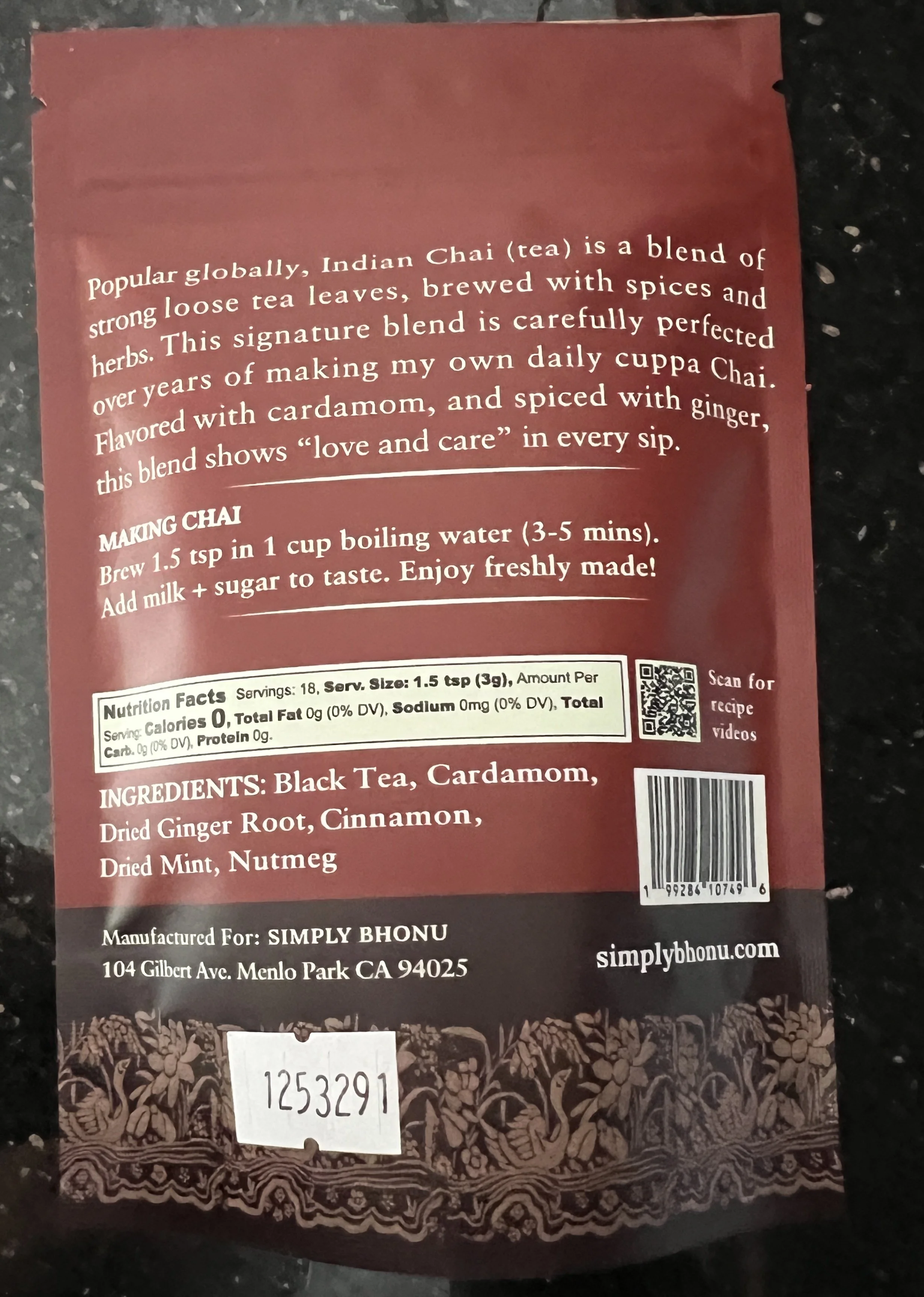 Masala Chai back of pack