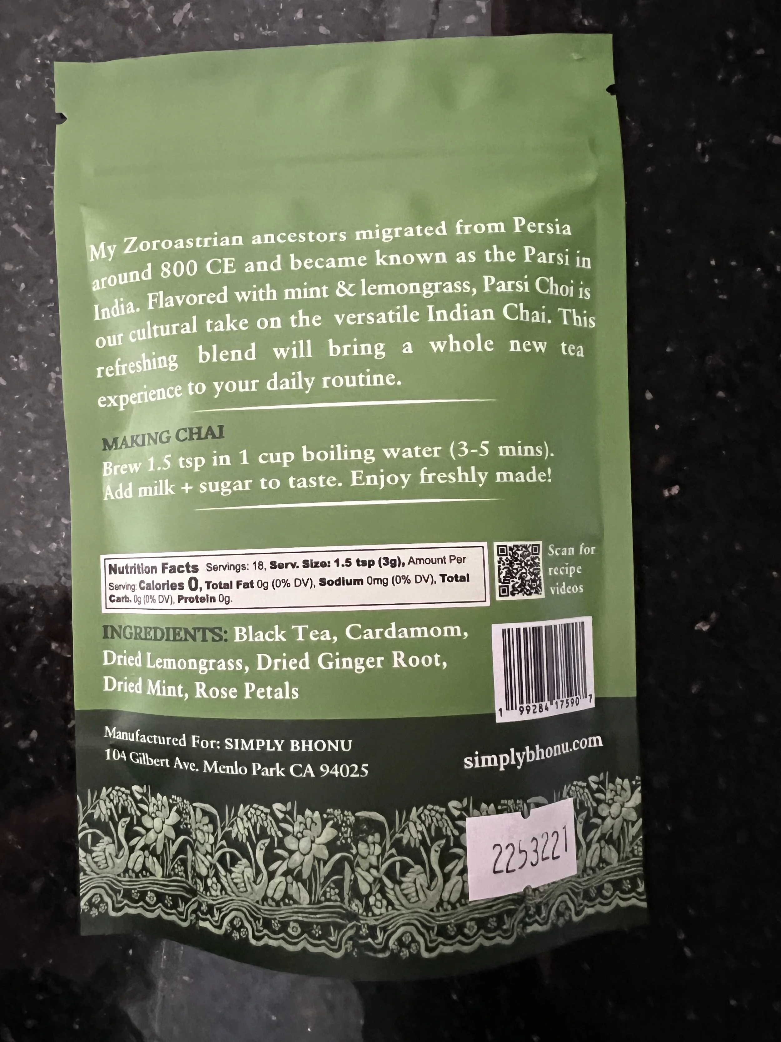 Parsi Choi Back of pack