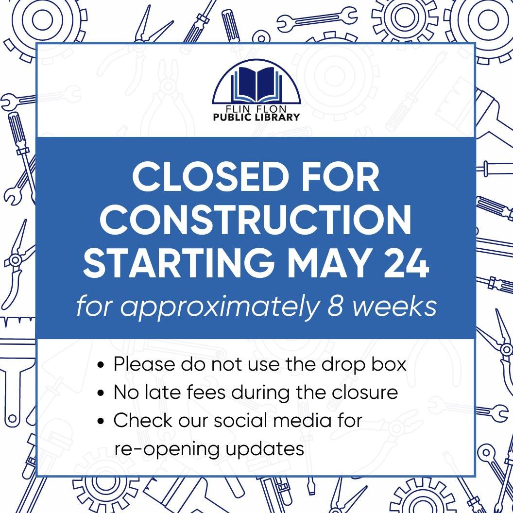 THE LIBRARY IS CLOSED FOR CONSTRUCTION FOR APPROXIMATELY 8 WEEKS. Check our social media profiles and listen to CFAR for updates. We ask that you keep library materials safe at home during the closure, as the drop box will not be monitored. All late 