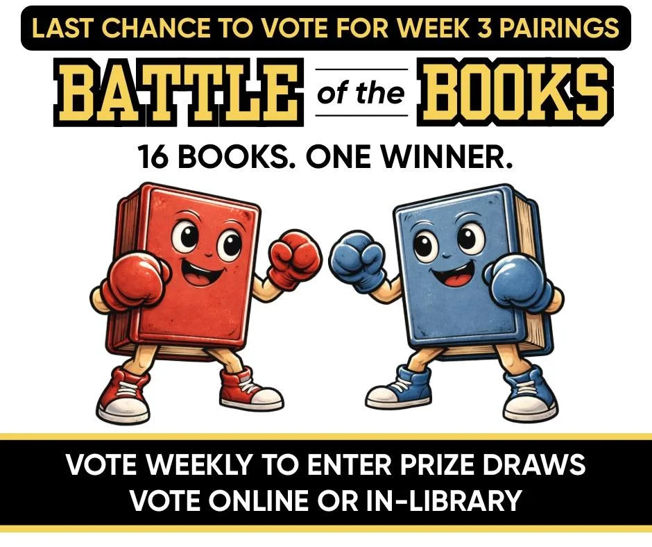 LAST CHANCE TO VOTE ONLINE FOR WEEK THREE OF MARCH MADNESS: BATTLE OF THE BOOKS 2026 (The week three winner will be announced this afternoon):
https://www.surveymonkey.com/r/LV9J7ZH

VOTING RULES FOR MARCH MADNESS (click link above to vote):
1) Pick 