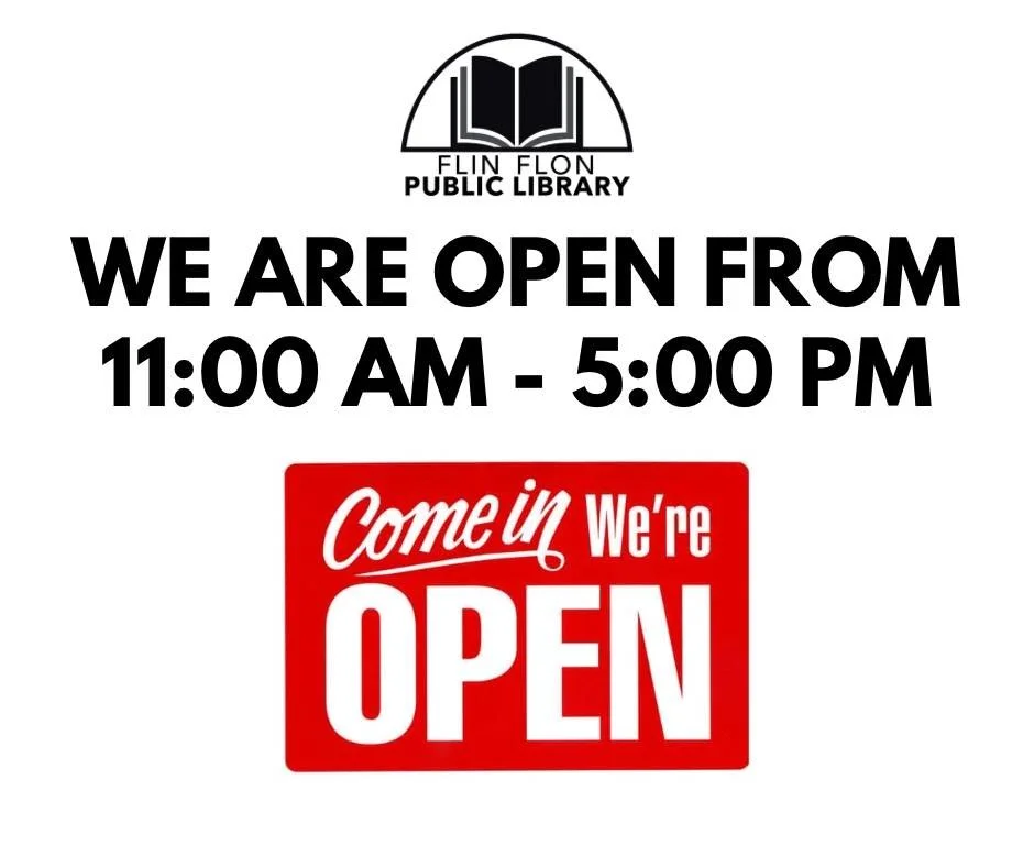 Stop by the library, we are open today from 11:00 AM - 5:00 PM.