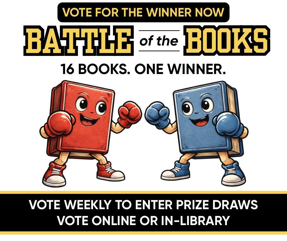 VOTE ONLINE TO CHOOSE THE WINNER OF MARCH MADNESS: BATTLE OF THE BOOKS 2026 (The winner from last week will be announced tomorrow morning):
https://www.surveymonkey.com/r/LKG7WH9

VOTING RULES FOR MARCH MADNESS (click link above to vote):
1) Pick one