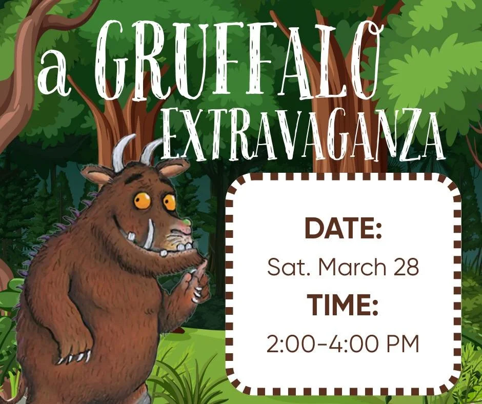 Join us for our second week of a Gruffalo Extravaganza, this afternoon from 2-4 PM. The main attraction will be a dramatic reading of The Scarecrow's Wedding, complete with a wedding cake. There will be a hot-cold game based on the book right after t