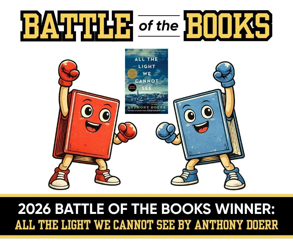 The winning book of Battle of the Books 2026 is "All the Light We Cannot See" by Anthony Doerr.  The Grand Prize Draw winner is Patricia Zimmer. Patricia wins an Orange Toad gift certificate and a book of her choice.  Thank you to everyone 