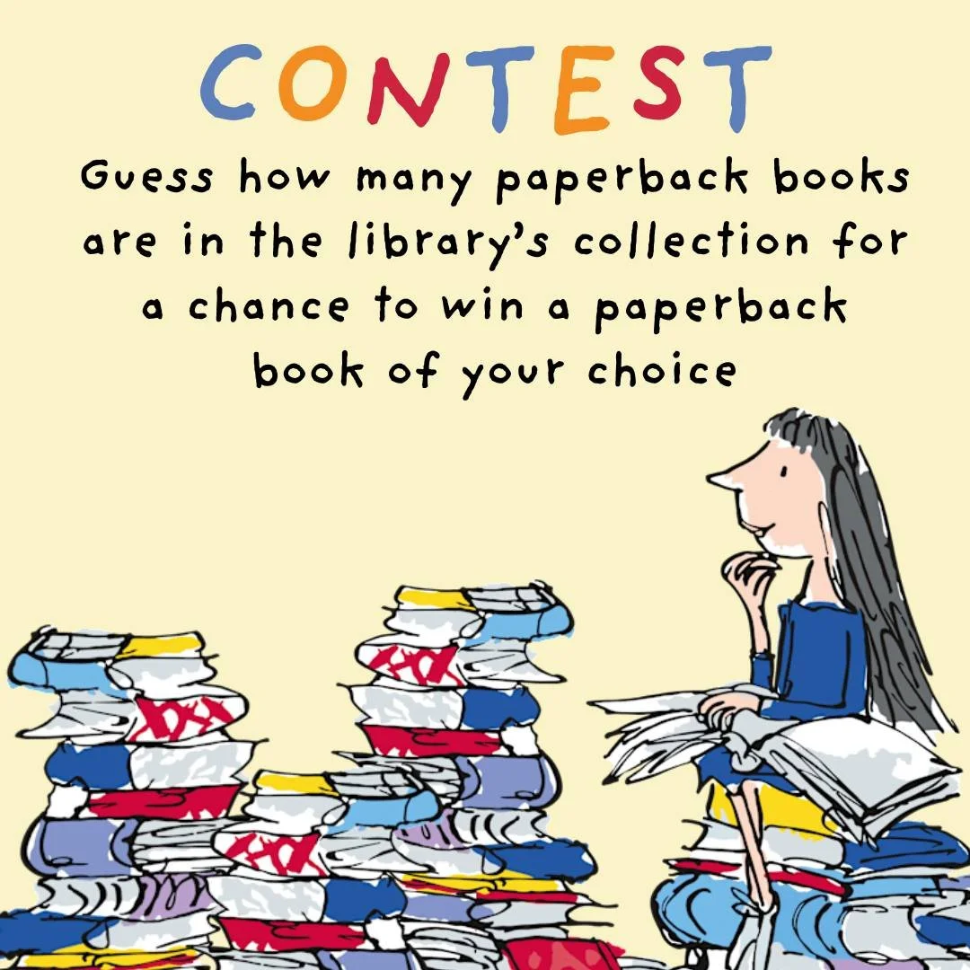 ENTER TO WIN: July 30 is Paperback Book Day, and to celebrate, we are having a contest. Guess how many paperback books we have in the library collection (not including discards) to be entered to win a paperback novel of your choice. You can message u