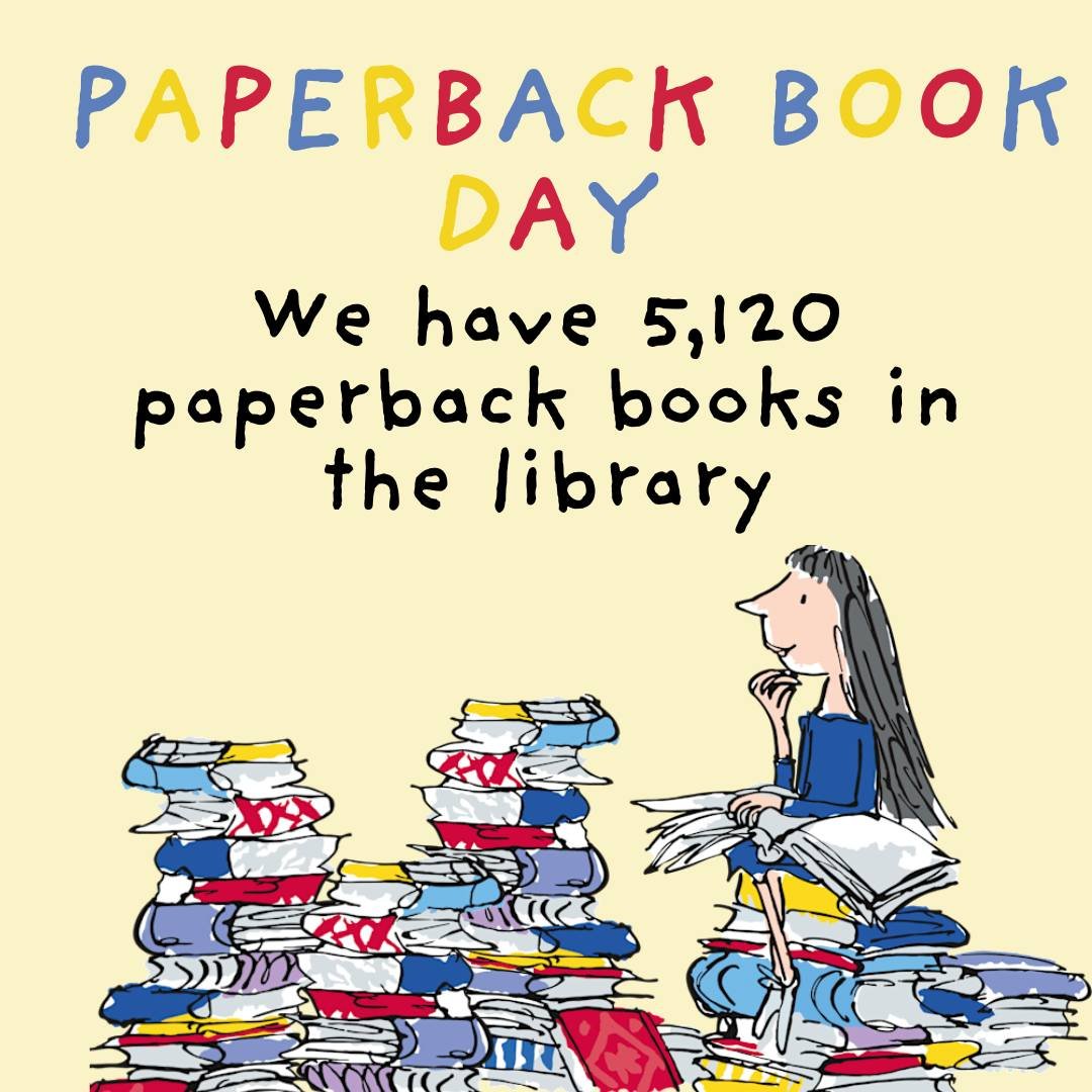 HAPPY PAPERBACK BOOK DAY! We held a contest, and it turns out we have 5,120 paperback books in our library. The contest winner, with a guess of 5,000 paperbacks, is Esme! Congratulations, Esme, you have won a paperback book of your choice. Thank you 
