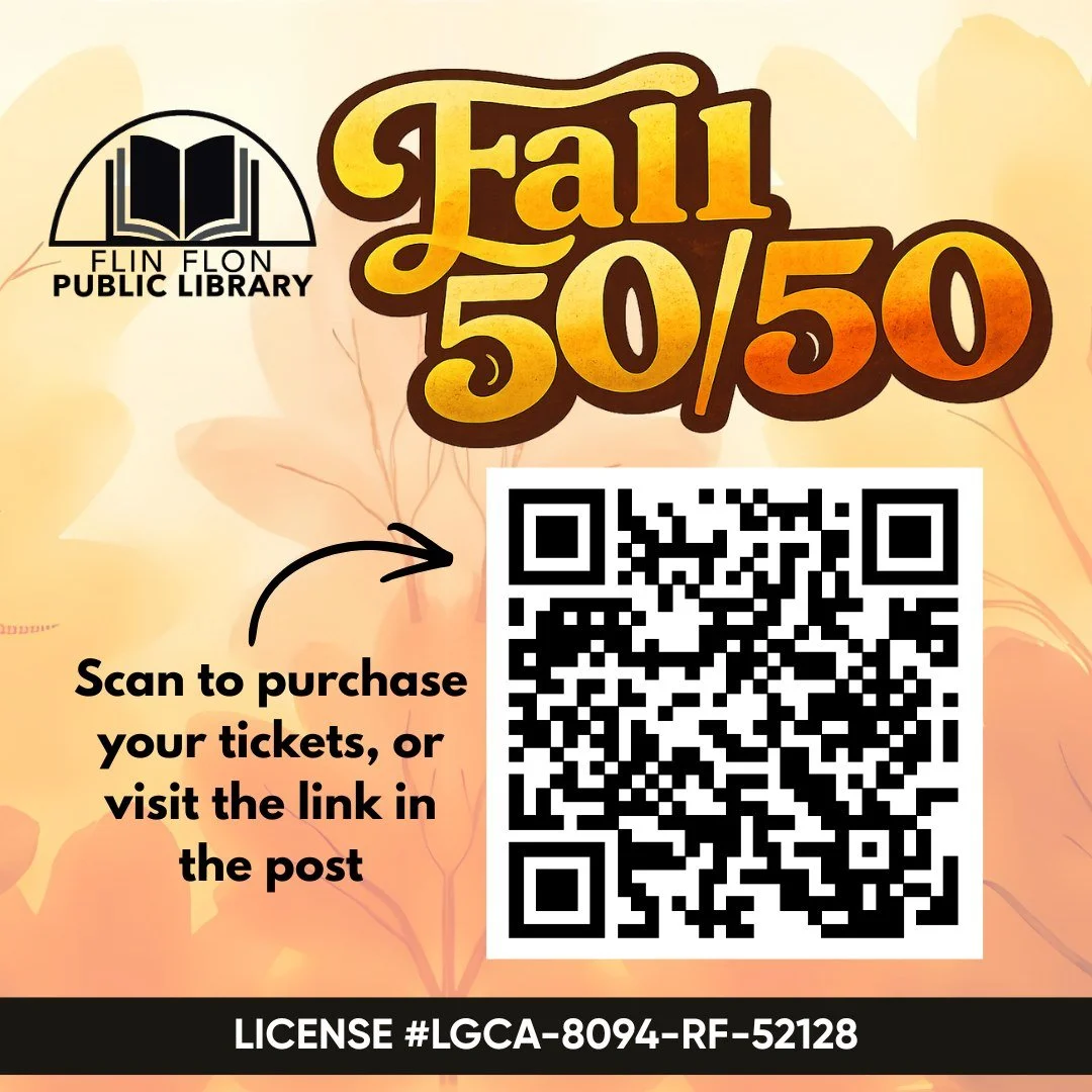 GET YOUR 50/50 TICKETS TODAY for your chance to win, while helping us raise funds for library programming and new books.

Buy your tickets with a credit or debit card:
&bull; Stop by the library
&bull; Scan the QR code in this post
&bull; Visit: http