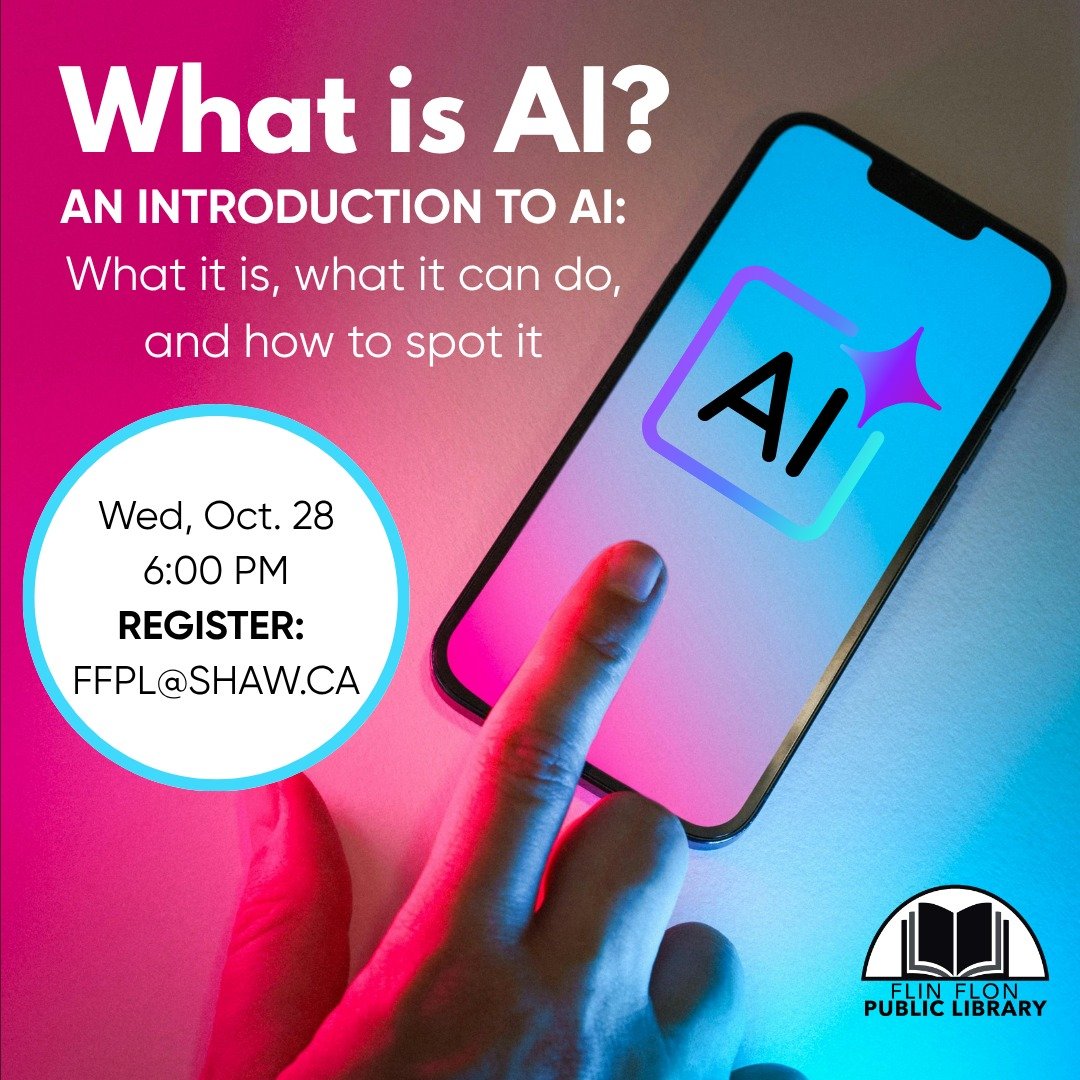 REGISTER TODAY FOR OUR "WHAT IS AI? AN INTRODUCTION TO AI" EVENT ON Wednesday, October 28 at 6:00 PM. We will be discussing what AI is, what it can do, and best practices for spotting it.  This is a practical guide for the curious, concerne